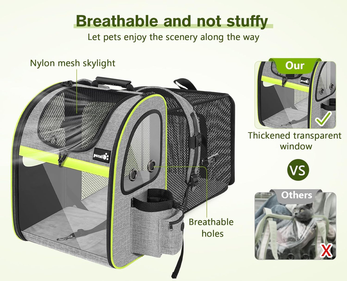 Pecute Pet Carrier Backpack, Dog Carrier Backpack Expandable with Breathable Mesh for Pets <6kg, Pet Backpack Carrier for Hiking Travel Camping Outdoor