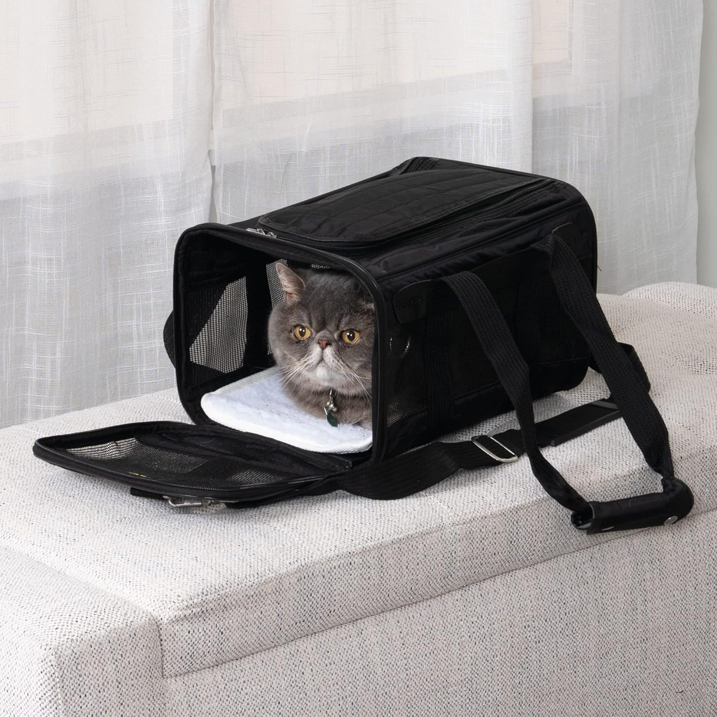 Sherpa Original Deluxe Travel Bag Pet Carrier, Airline Approved & Guaranteed-On-Board - Mesh Panels & Spring Frame, Locking Safety Zippers, Machine Washable Liner - Charcoal Gray, Medium