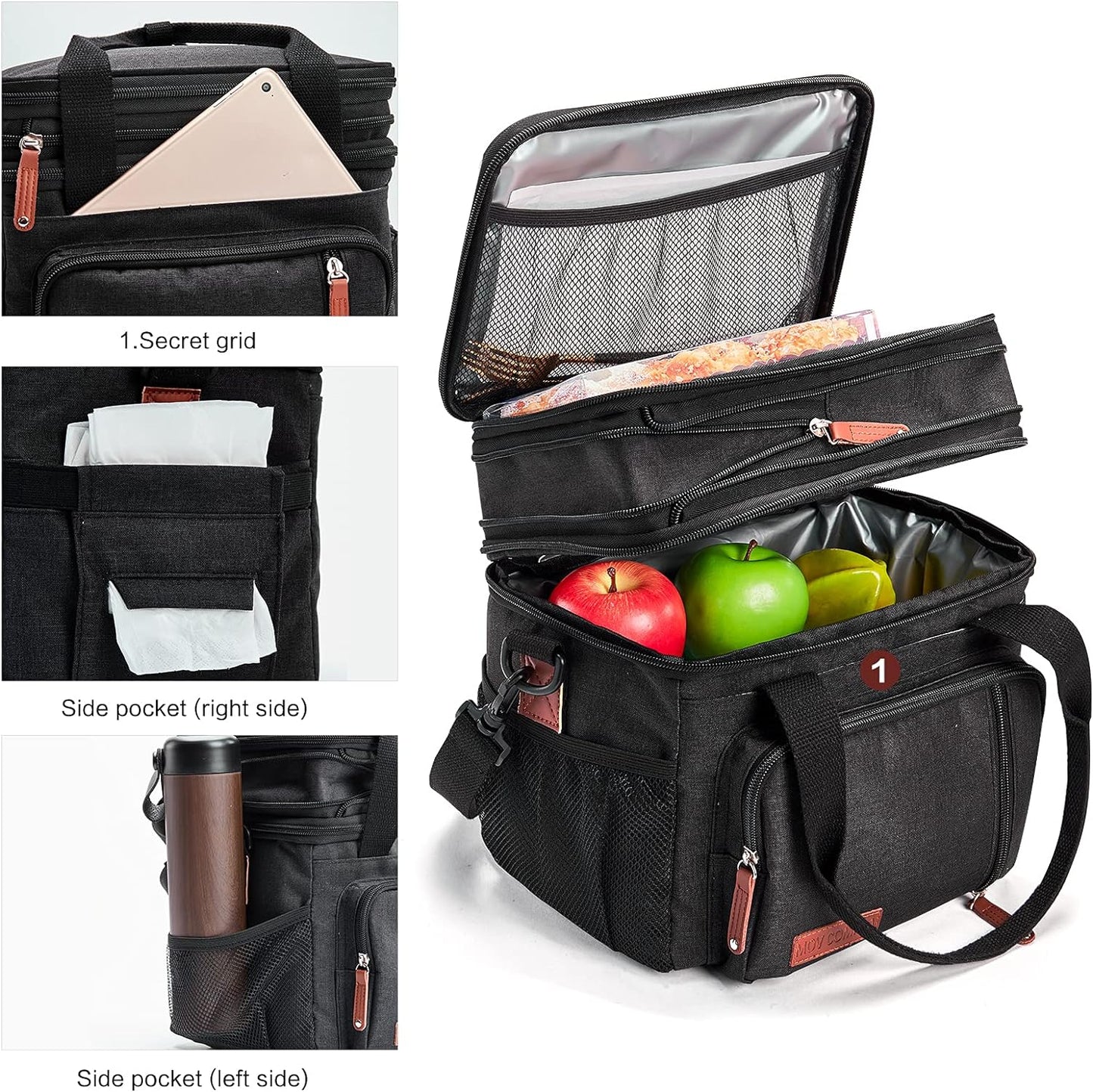 Lunch Bag Women Insulated Lunch Box for Work, Purple Expandable Large Lunch Bags, Leakproof Double Deck Lunch Box Cooler Bag(Purple)