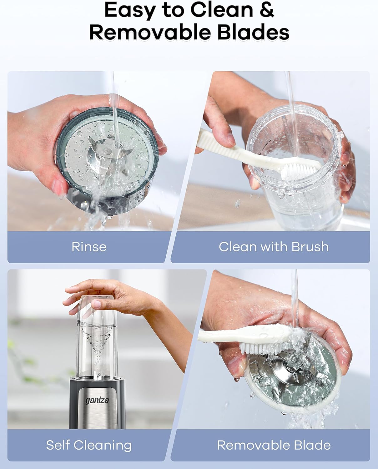 Ganiza Blender for Smoothie, 14 Pcs Smoothie Blender for Kitchen, Countertop Blender with 3 Non-BPA Portable Blender Cup and Cleaning Brush for Baby Food, Shakes, Vegetable, Nutritious Recipe