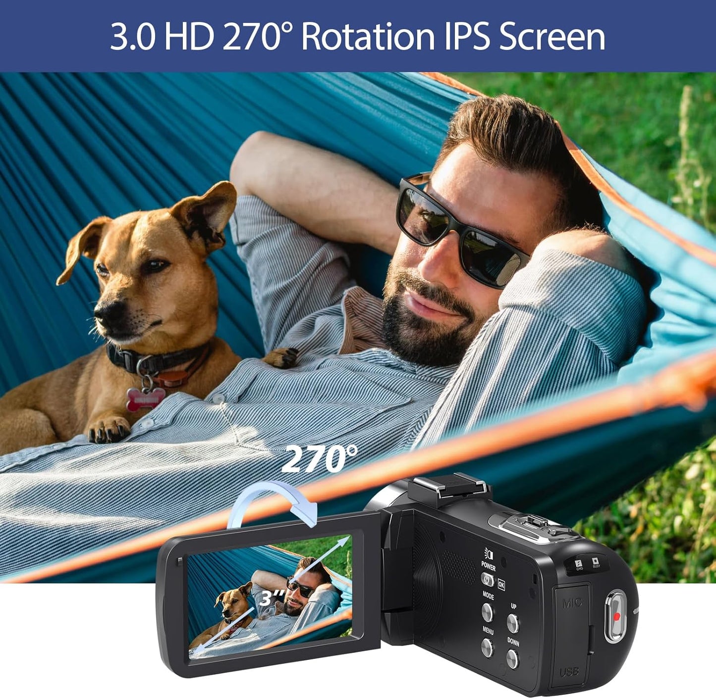 6K Camcorder Video Camera HD 64MP IR Night Vision Vlogging Camera for YouTube 18X Digital Zoom 4.0 Inch Touch Screen Video Camera with WiFi, Microphone, Stabilizer, Remote Control, 64GB SD Card
