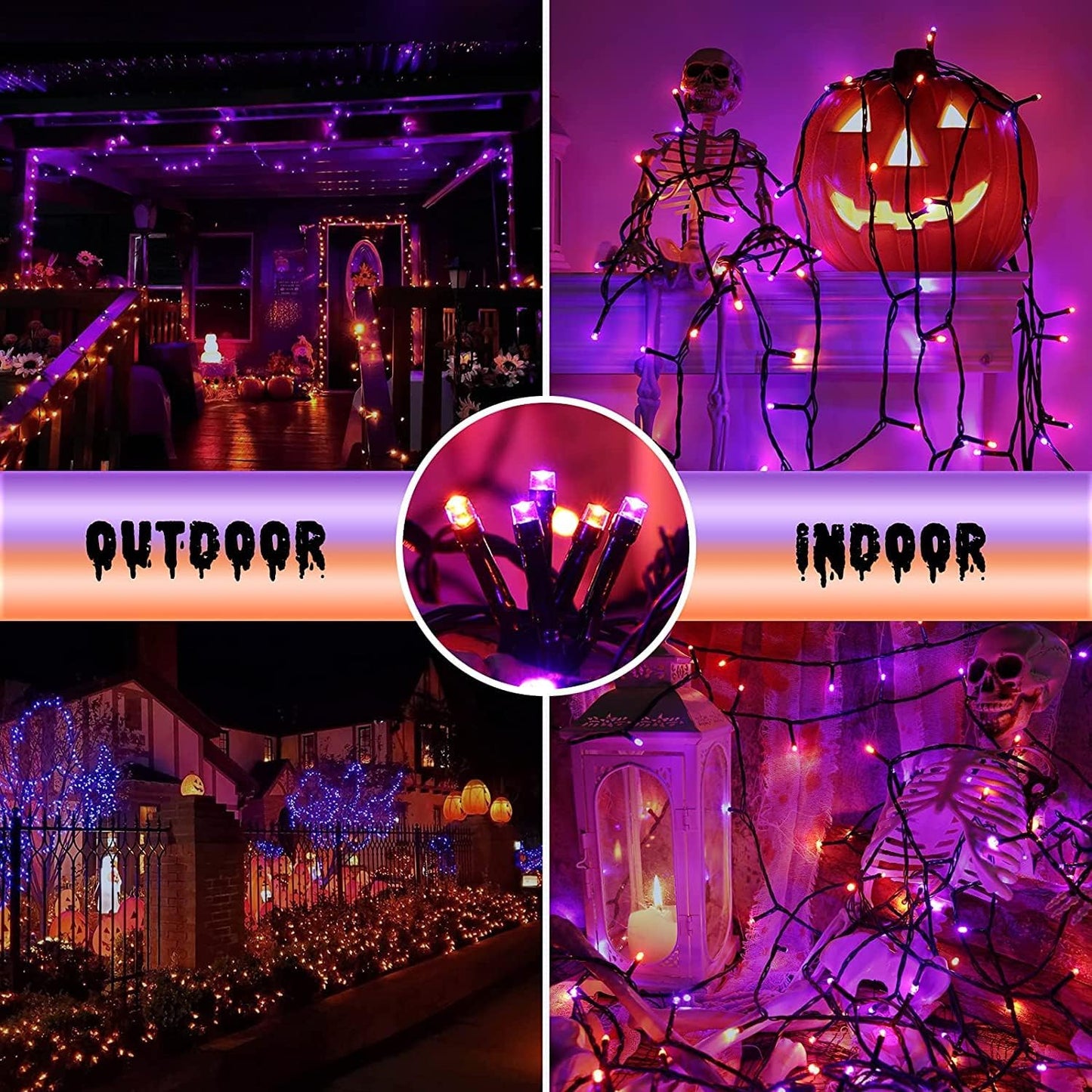 Tcamp 105FT 300 LED Purple Orange Halloween Decorations Lights Motion Activated Sync with 4 Scary Music, 6 Modes Halloween String Lights for Party Yard Outdoor Indoor Decor (3 Sets Connectable)