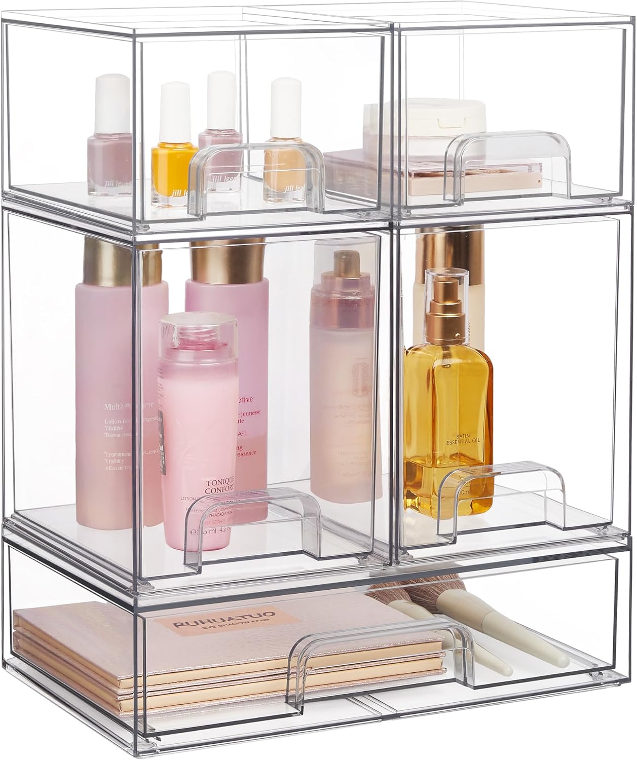 Vtopmart 3 Pack Stackable Clear Plastic Drawer Organizer, Makeup Organizers and Storage for Eyeshadow Palettes, Cosmetics, Beauty Supplies, Ideal for Vanity, Desk, Office, Bathroom Organization
