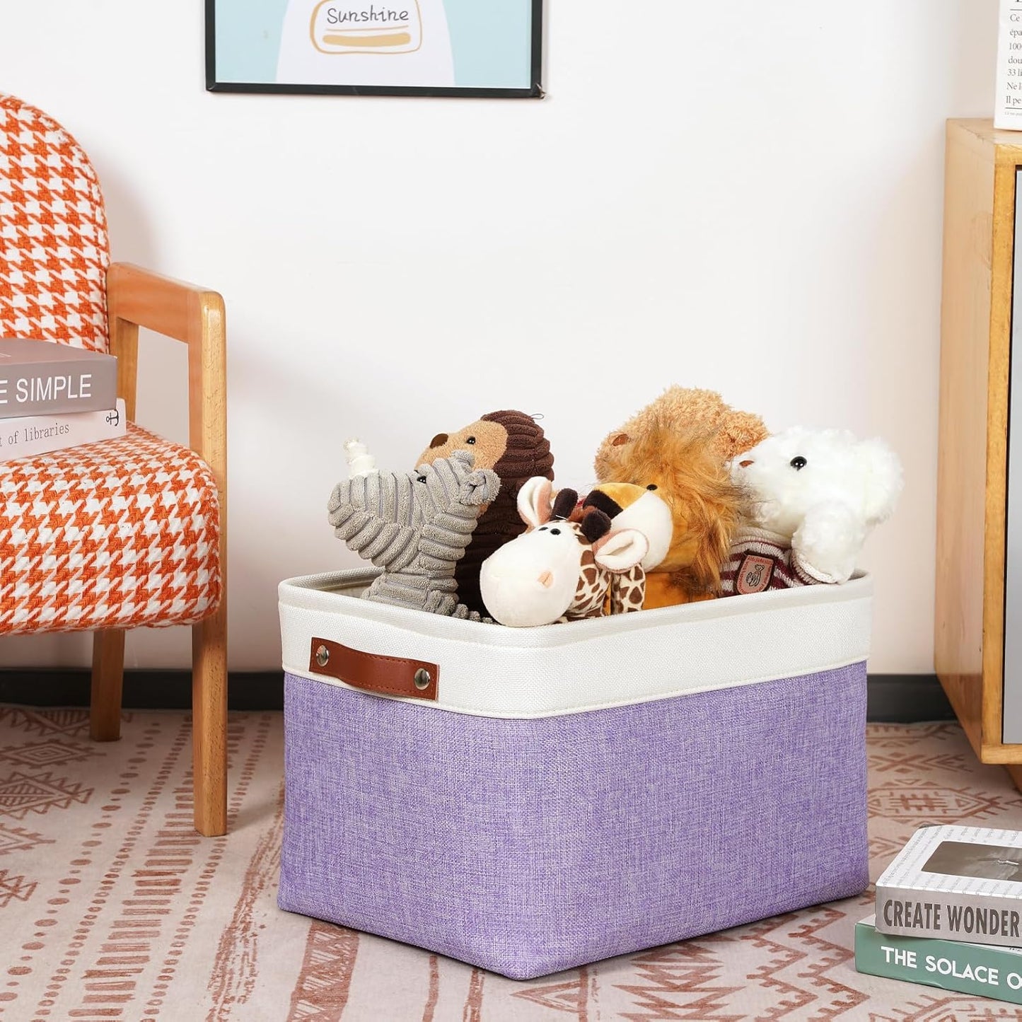 DULLEMELO Storage Baskets for Shelves, Fabric Collapsible Rectangular Storage Bins for Shelves, Closets, Nursery, Home, Office, Empty Gift Baskets (White&Teal)