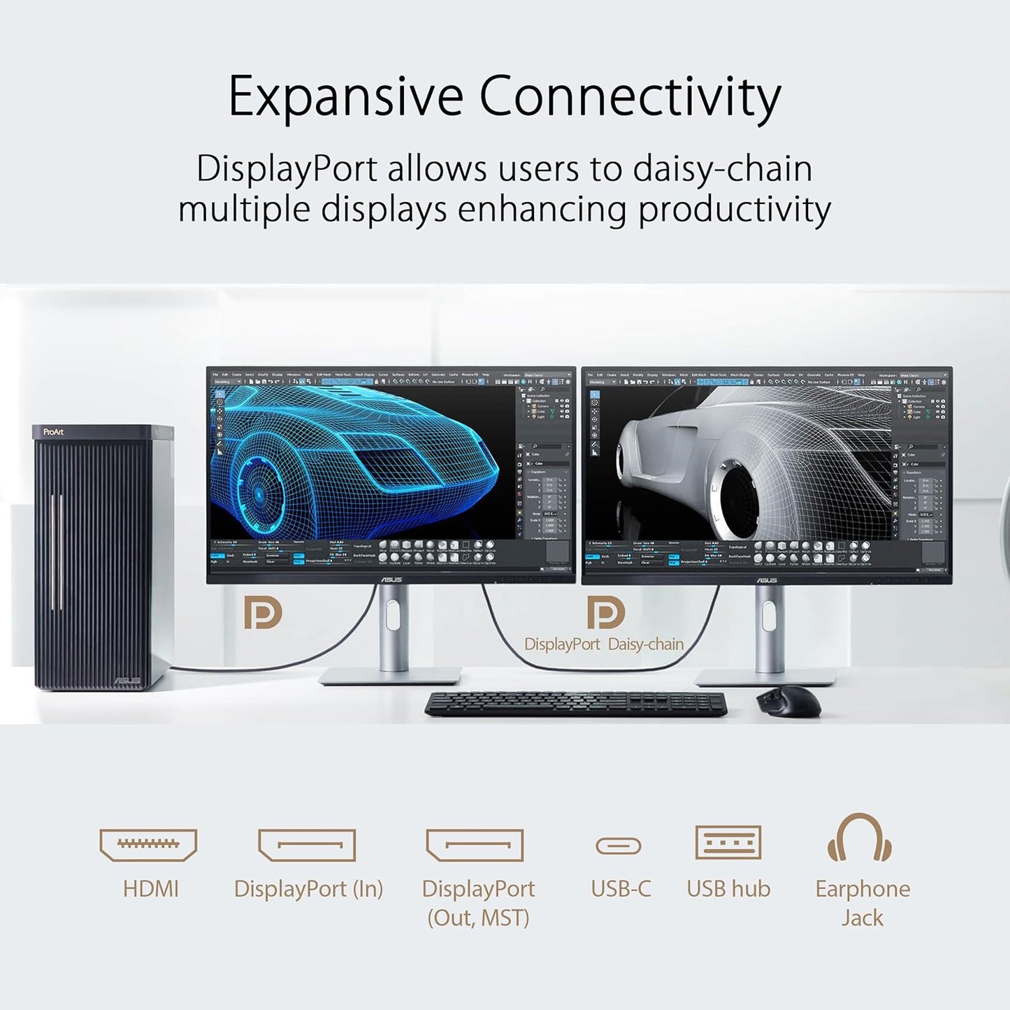 ASUS ProArt Display 27" Monitor PA278CV - WQHD (2560 x 1440), IPS, 100% sRGB, 100% Rec. 709, ΔE < 2, Calman Verified, USB Hub, USB-C, DisplayPort Daisy-Chaining, HDMI, Eye Care, Height Adjustable , BLACK/SLIVER