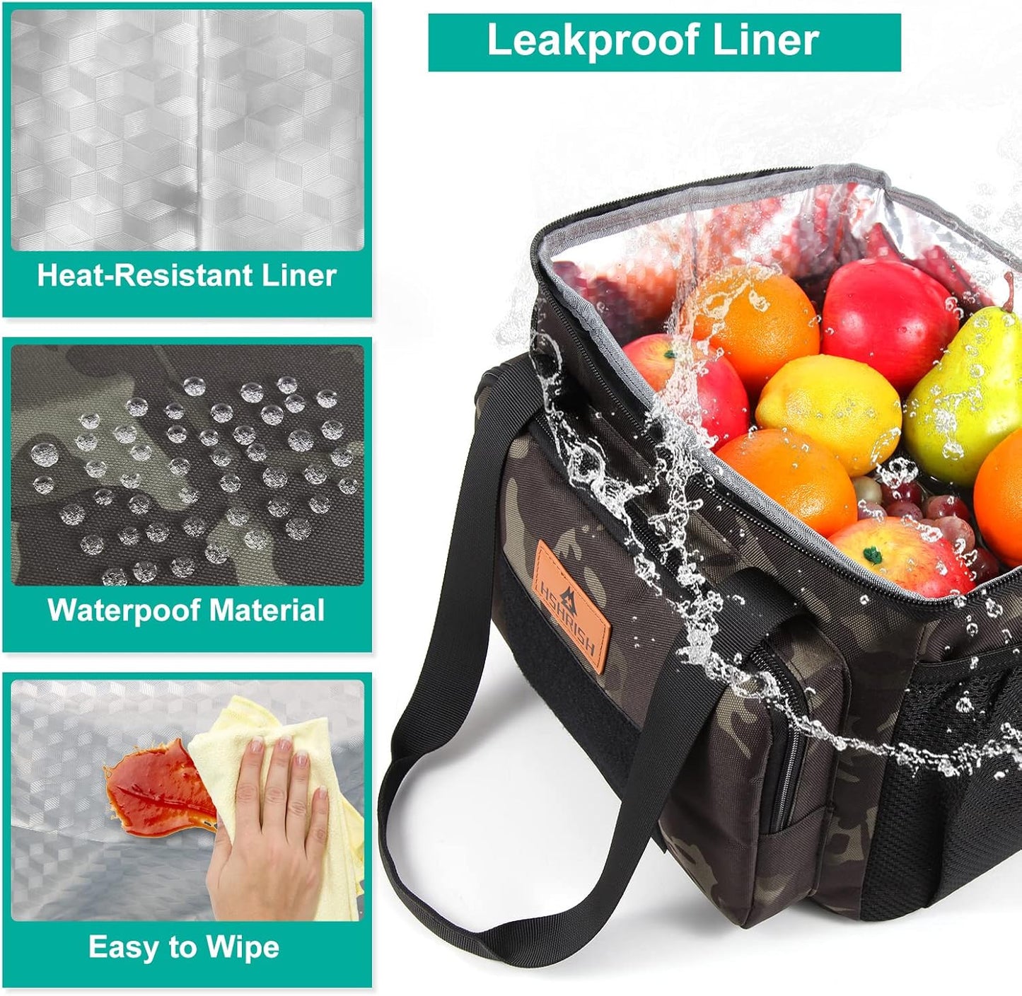 HSHRISH Tactical Large Lunch Bag for Men,Leakproof Insulated Lunch Box, Durable Soft Cooler Bag with Shoulder Strap Lunch Pail for Work Shifts Outdoor