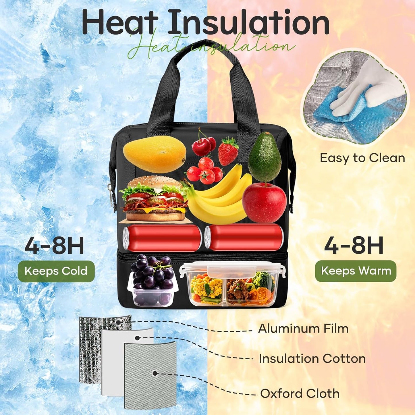 Lunch Bag Insulated Lunch Box Leakproof Lunch Tote Bags for Women Men,Portable Thermal Cooler Bag Lunch Containers with Shoulder Strap for Work, Family, Picnic, School, Outdoor,BBQ C2-Pinkpurple