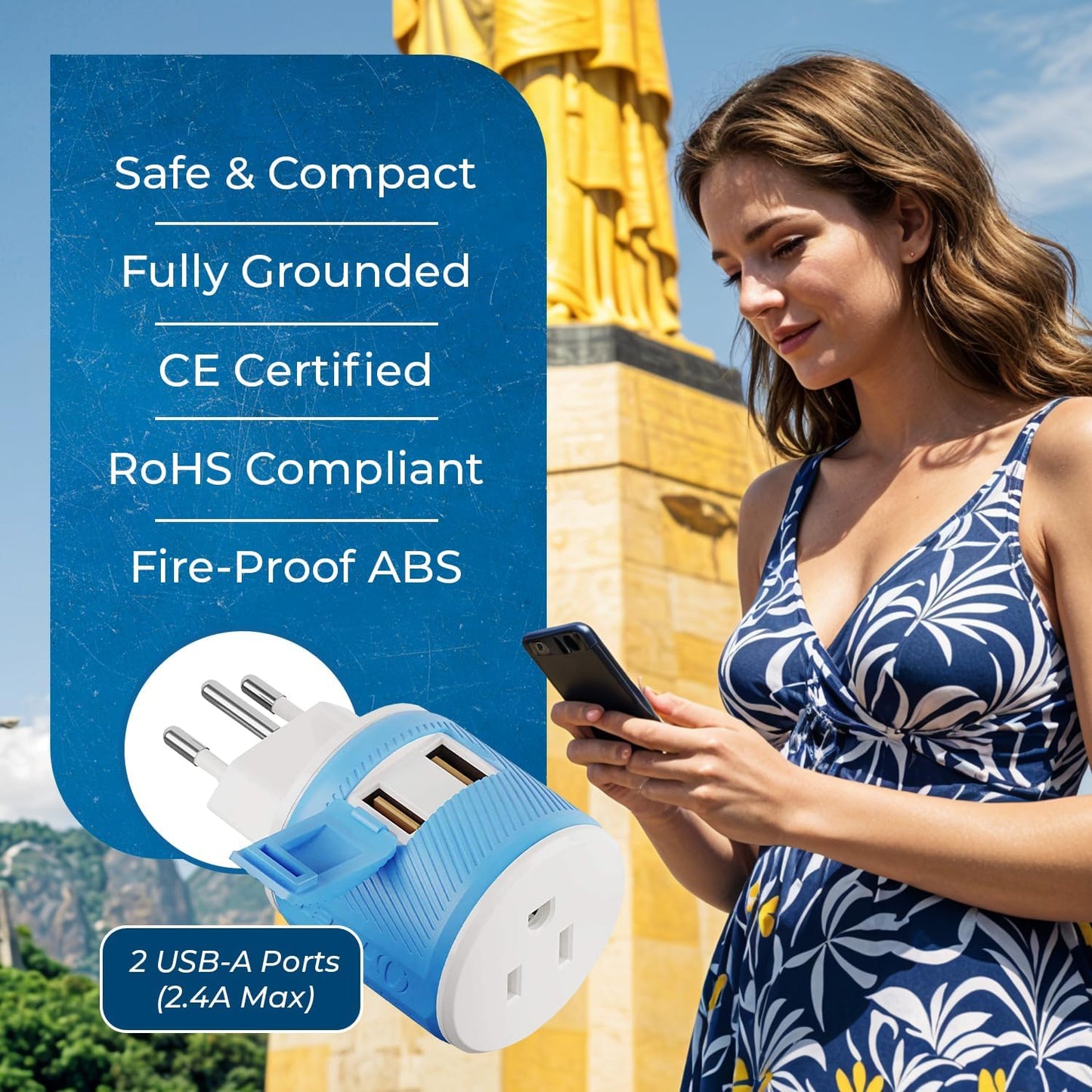 OREI South Africa, Botswana, Namibia Travel Plug Adapter with Dual USB - USA Input - Type M (U2U-10L), Will work with Cell Phones, Camera, Laptop, Tablets, iPad, iPhone