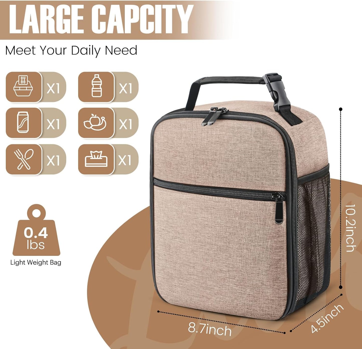 Lunch Bag for Men/Women, Reusable Lunch Box for Adult, Small Insulated Lunch Box, Lunch Tote Bag for Office, Work, Picnic