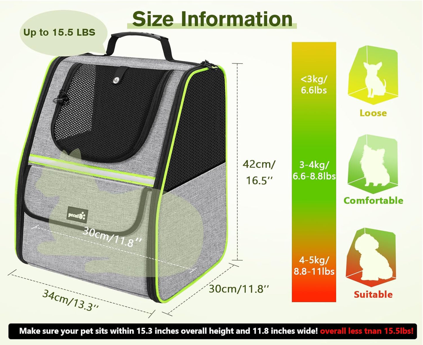 Pecute Expandable Cat Backpack Carrier, Small Dog Backpack Carrier, Pet Backpack Carriers for Cats Dogs Puppy Kitten, Cat Carriers Bag Carrying for Travel Hiking Bike Riding Walking Outdoor,Grey