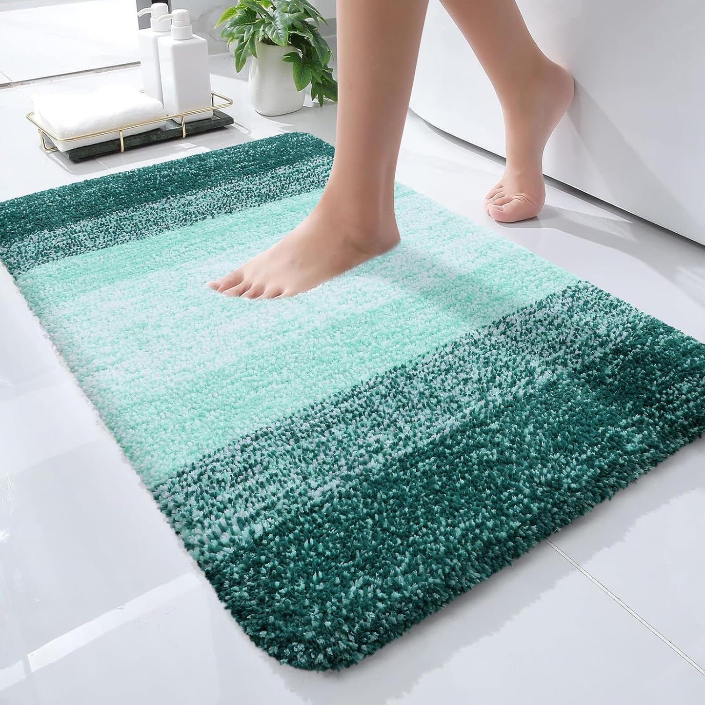 OLANLY Luxury Microfiber Bath Mat, Extra Soft and Absorbent Bathroom Mat, Non-Slip Plush Shaggy Bathroom Rug, Machine Wash Dry, Bath Rugs for Bathroom Floor, Tub and Shower, 16x24, Grey