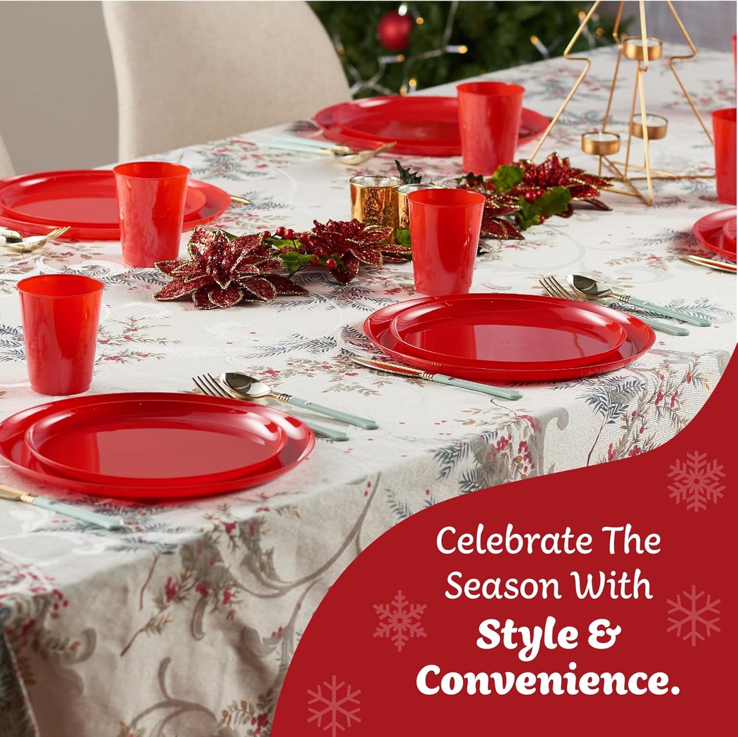 PLASTICPRO [30 Pack 10.7'' Christmass Green Plastic Party Plates Edge Collection Premium heavyweight Elegant Disposable Tableware Dishes