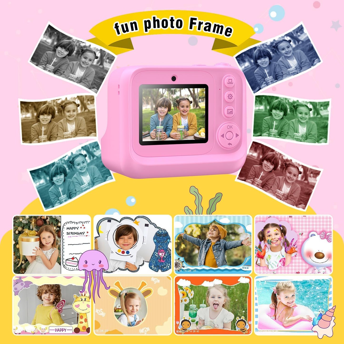 Instant Print Camera for Kids Age 3-12 Girls Boys 1080P Selfie HD Digital Video Cameras with 6 Print Paper & 32G Card Toddler Portable Travel Toys Camera for Christmas Birthday Gifts