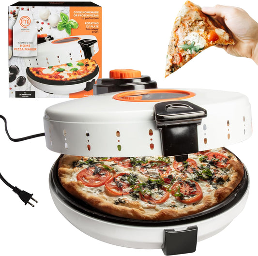 MasterChef Electric 12" Pizza Maker- Cook Homemade Calzones, Quesadillas & Cookies! Rotating Nonstick Plate for Even Baking- Adjustable Temp Control for Crispy Crust- Indoor or Outdoor Parties & Gifts