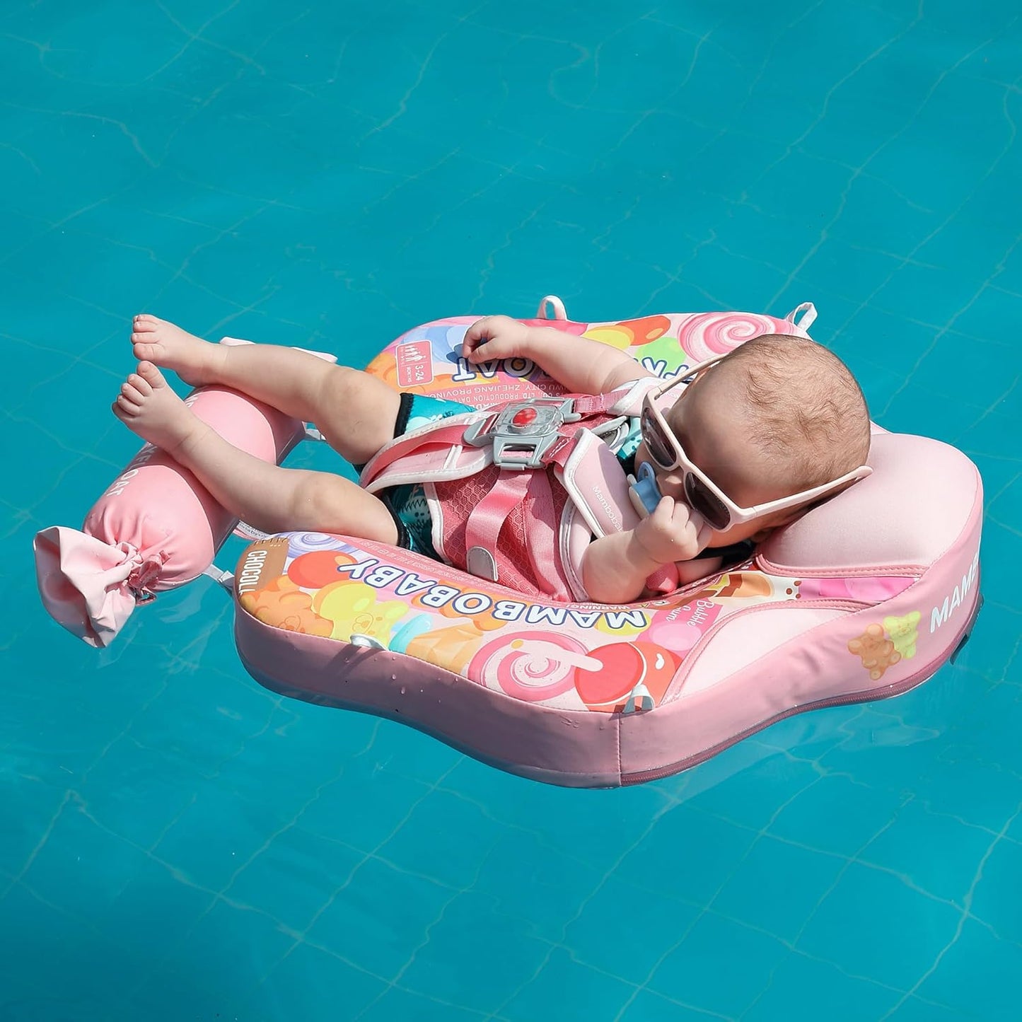 Mambobaby Baby Swim Float with Canopy, Non-Inflatable Solid Baby Float, Upgrade Soft Skin-Friendly Material Infant Swim Float