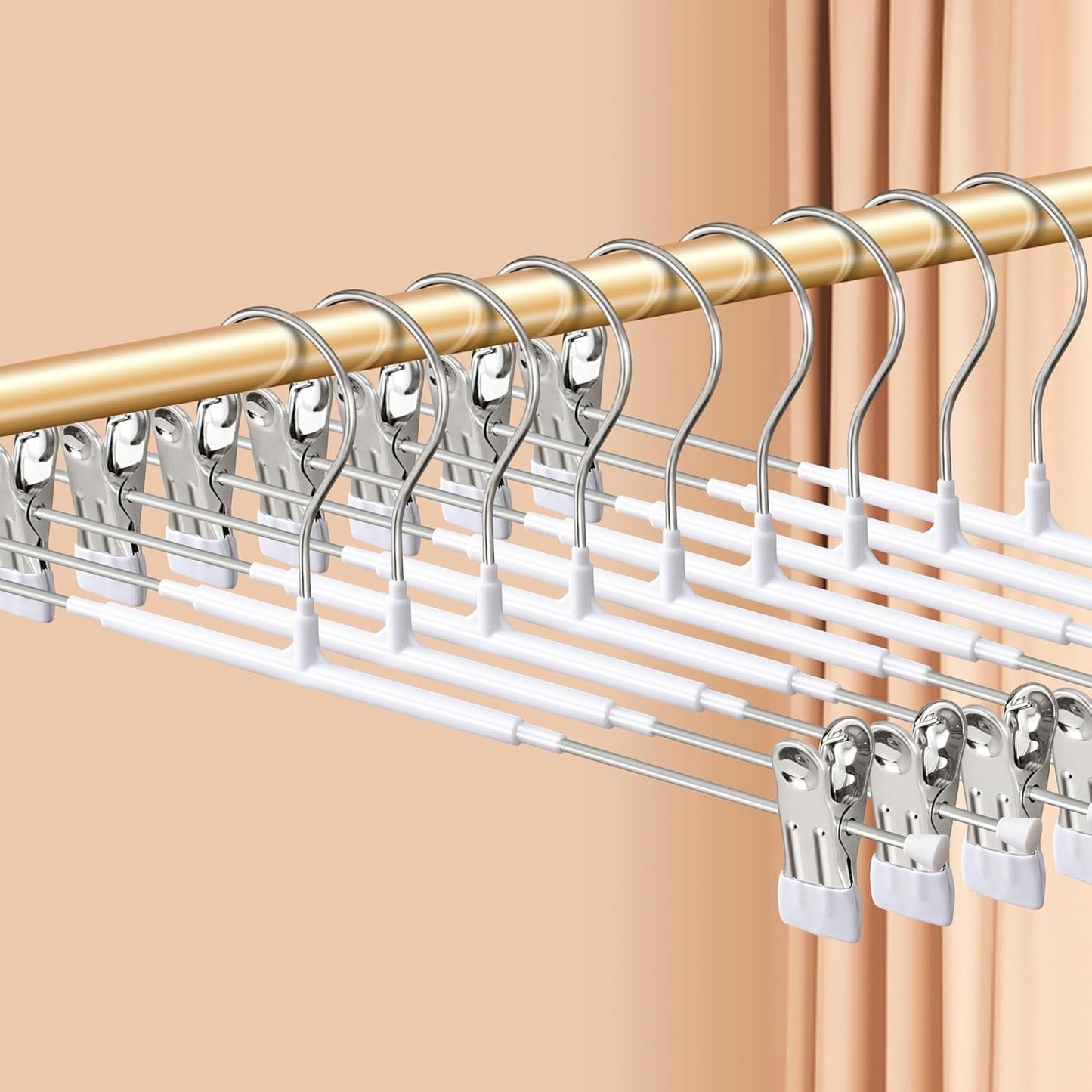 14Inch Black Pants Hangers with Clips 10 Pack Adjustable Skirt Hangers for Women Non-Slip Trousers Hanger for Jeans Clothes Hangers for Pants Heavy Duty Space Saving Shorts Hangers