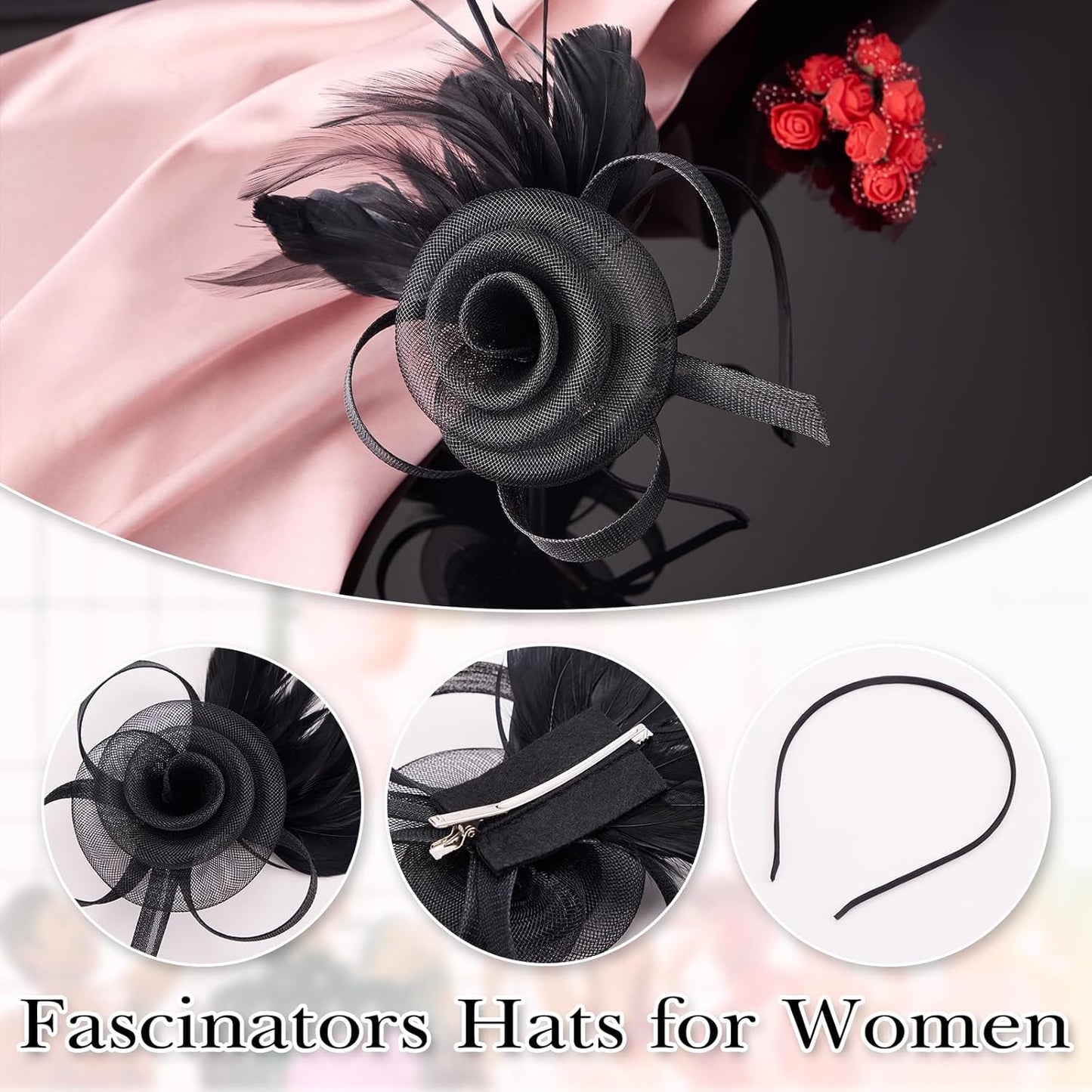 Galetcy Masquerade Mask Fascinators Hats for Women Black Lace Choker Necklace Gothic Halloween Costume Accessories Tea Party