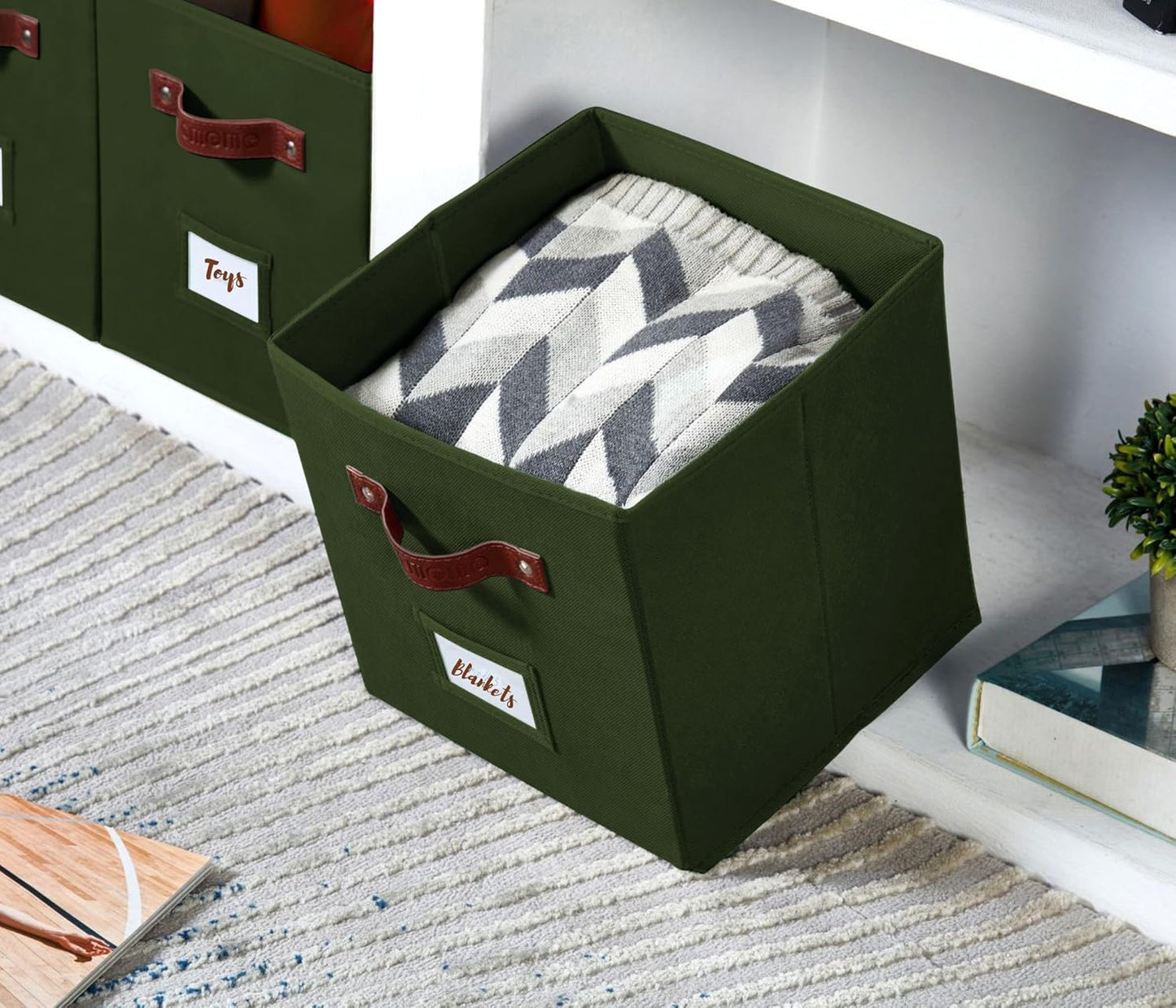 DECOMOMO Cube Storage Bin, Storage Cubes with Labels, Baskets for Shelves Kallax Linen Closet Organizers (Cube 10.5x11"/ 6pcs, Black)