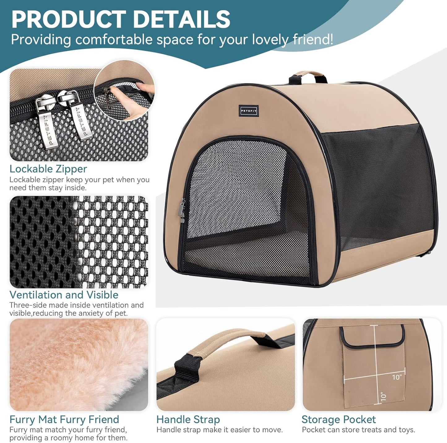 PETSFIT Soft Sided Dog Crate, Travel Dog Crate - 19 Inch Lightweight, Roomy, Easy to Set Up, Sturdy Portable Dog Kennel with Thick Mat, Navy Blue