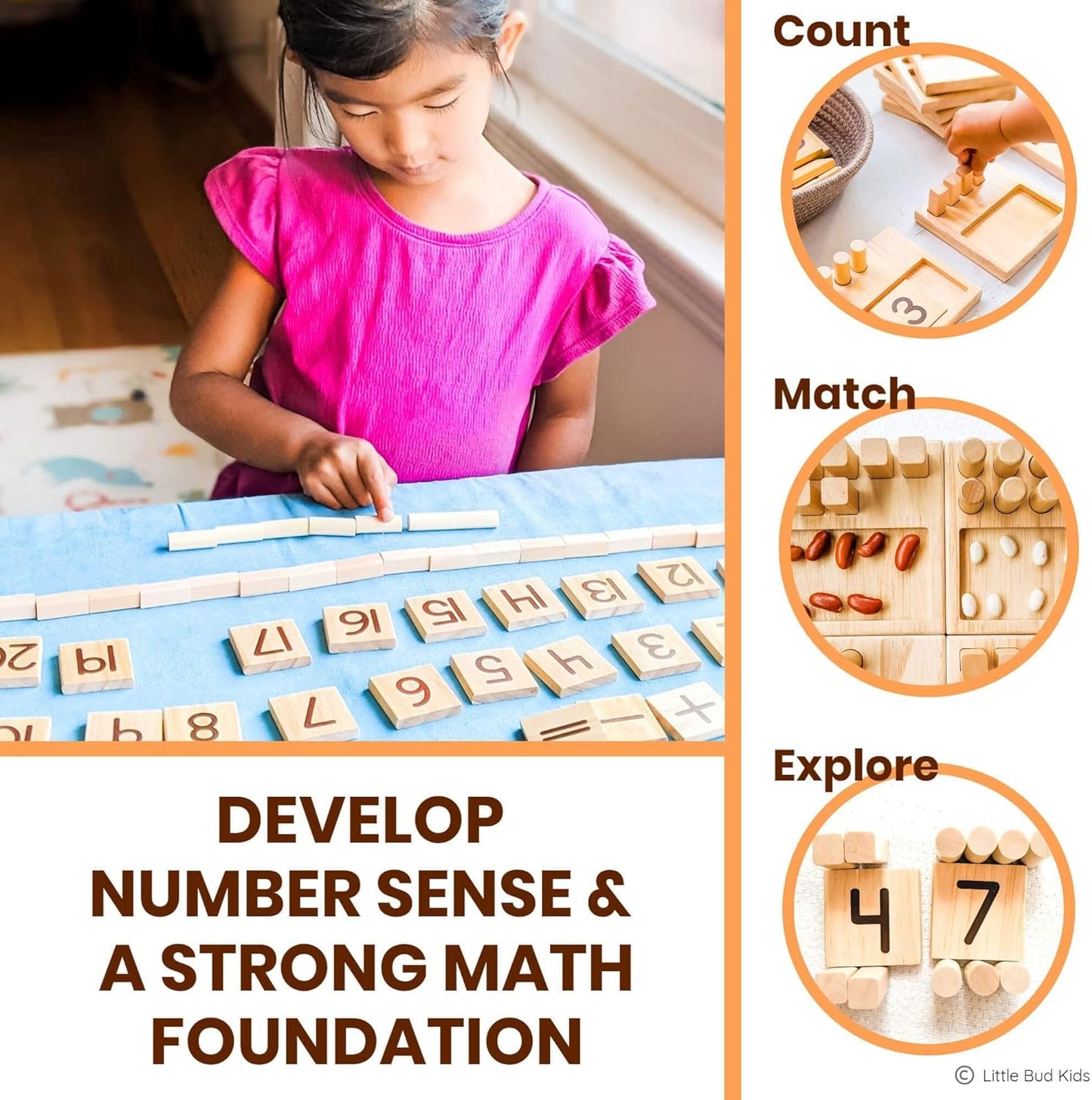 LITTLE BUD KIDS Counting Pegs Ten Frame Math Game - Number Peg Boards with Addition & Subtraction Flash Cards, A Number Learning Resources Toddler Math Puzzle & Kindergarten Montessori Toy