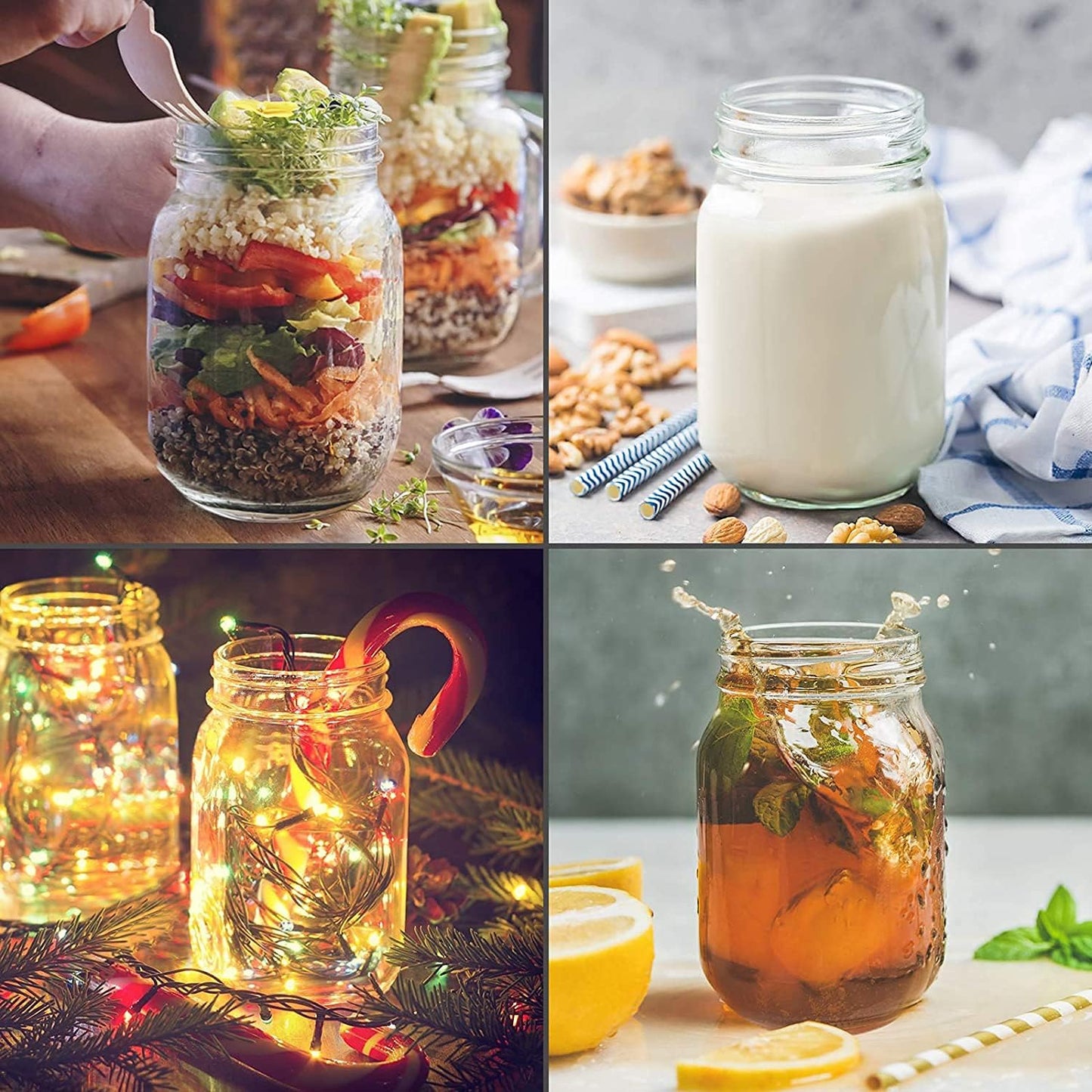 16oz Mason Jars with Airtight Screw Lids, 6 Pack 500ml Storage Glass Jars for Fruits,Jams,Drink Favors,Spice,Baby Foods,DIY Candles
