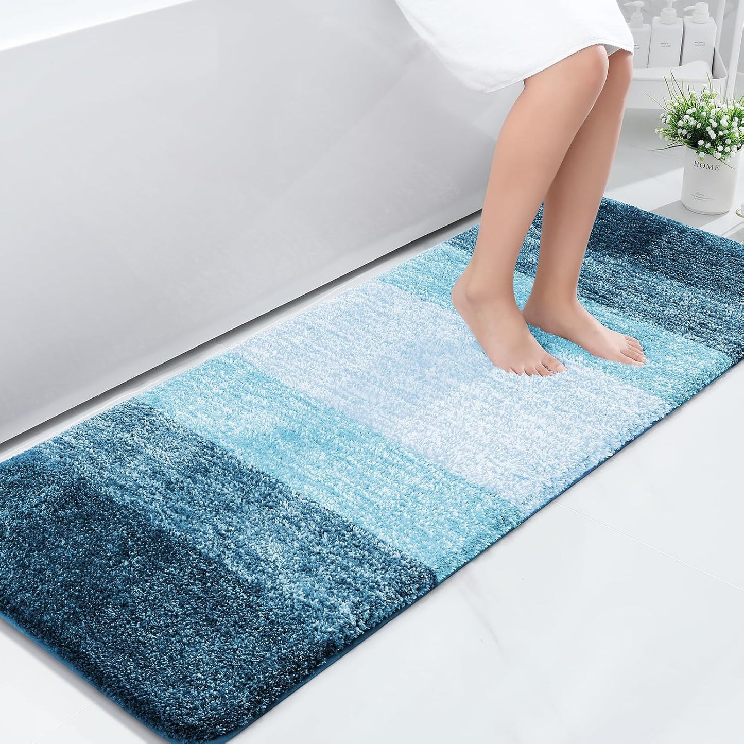 OLANLY Luxury Microfiber Bath Mat, Extra Soft and Absorbent Bathroom Mat, Non-Slip Plush Shaggy Bathroom Rug, Machine Wash Dry, Bath Rugs for Bathroom Floor, Tub and Shower, 16x24, Grey