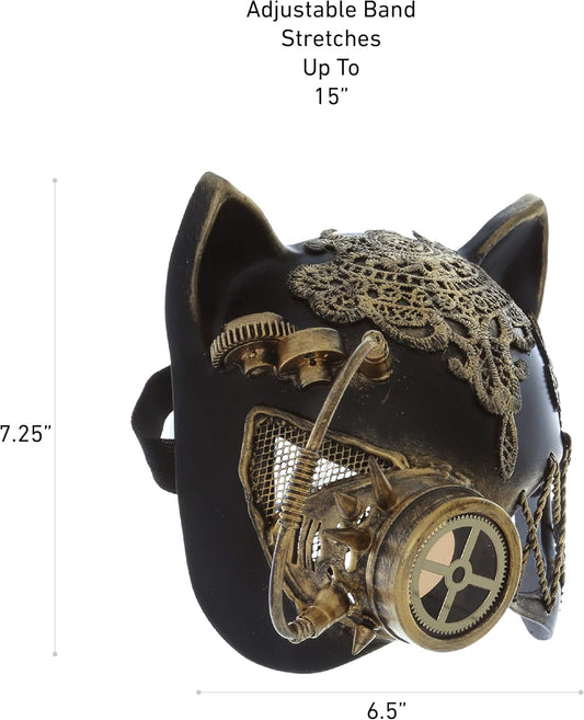 Attitude Studio Steampunk Cat Ears Half Mask Robot Monocles Costume - Gold - PuriLite