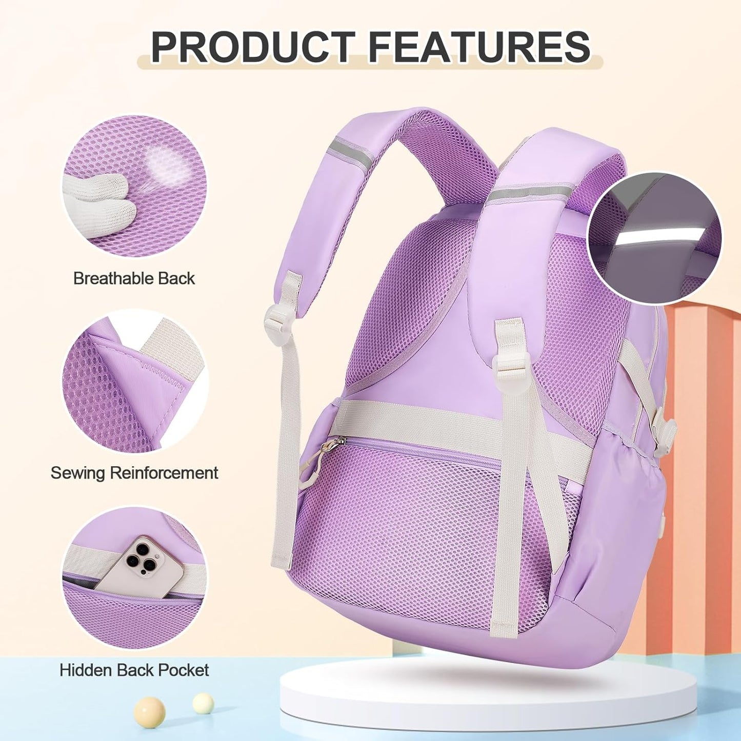 3PCS School Backpack for Girls with Lunch Box Pencil Pouch for Teen Girls Children Elementary Primary Middle High College Daypack School bag Bookbag Set Pink