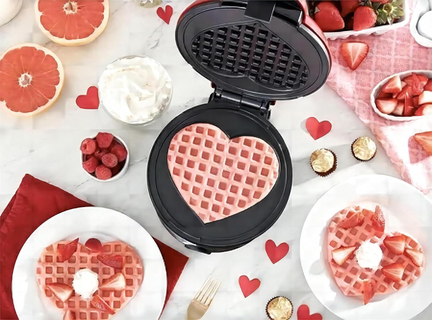 Mini Maker Waffle Maker 5“ Non-Stick Waffler Iron Stuffler Stuffed Wafflera Adjustable Browning Control, Heart, Pink