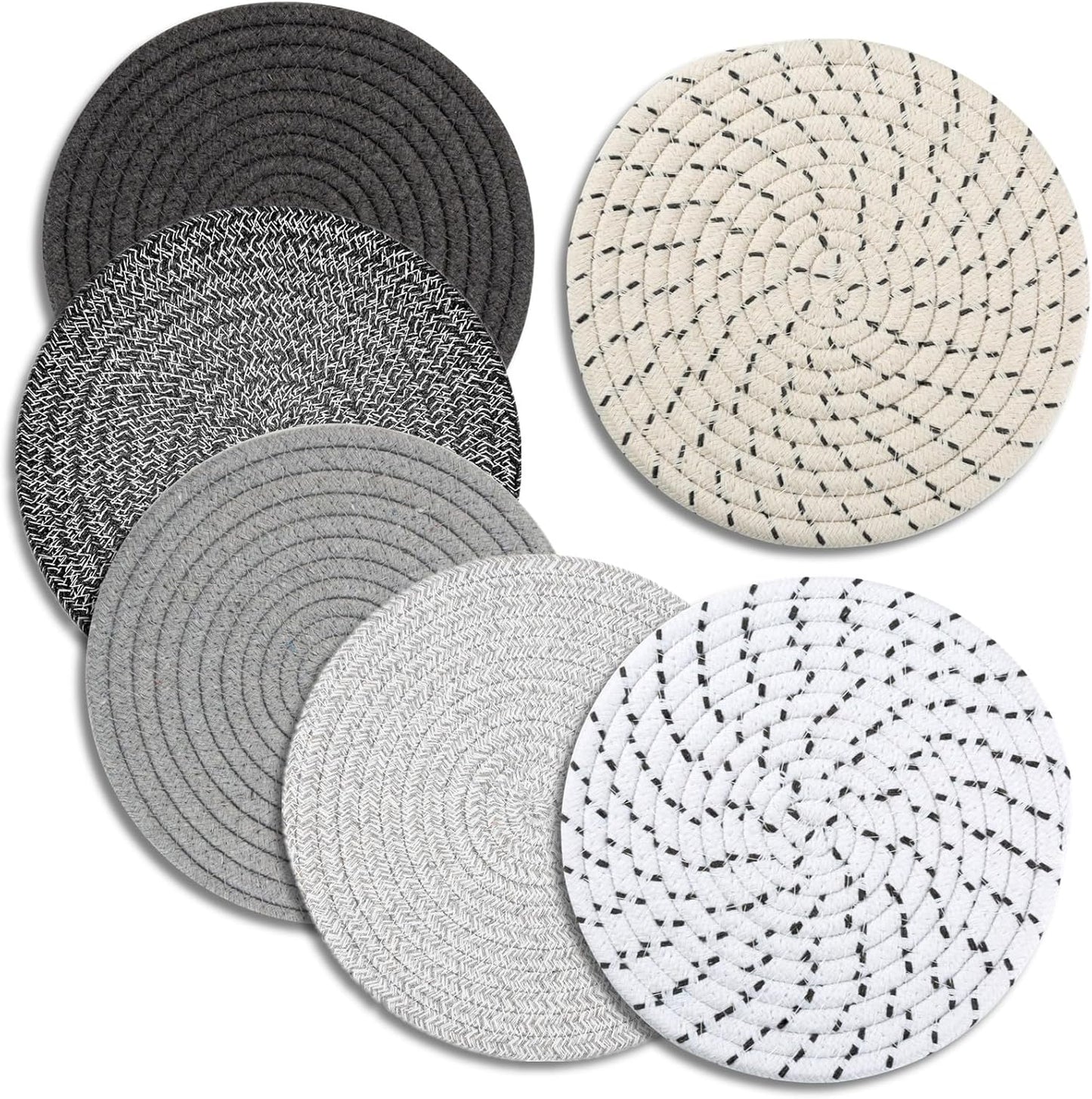 Trivets for Hot Dishes, Pots and Pans, 8 Inches Hot Pads 5 Pcs, Pot Holders for Kitchen, Heat Resistant Mat Protect Counter, Coasters Set Home Essentials Farmhouse Decor (Blue)