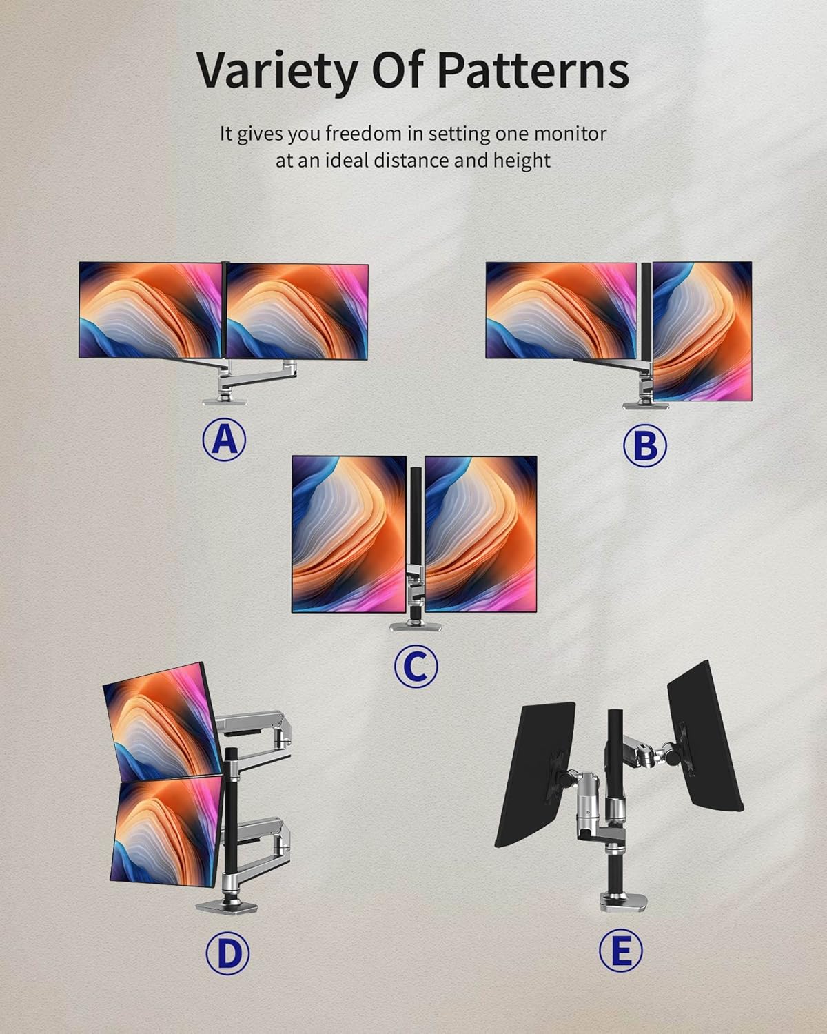 ErgoUnion Dual Monitor Stand for Desk, Vertical Dual Monitor Mount with Wide Range of Motion, Dual Monitor Arm for 17-40" Screen up to 25 lbs Each, Computer Monitor Stand for 2 Monitors - Black