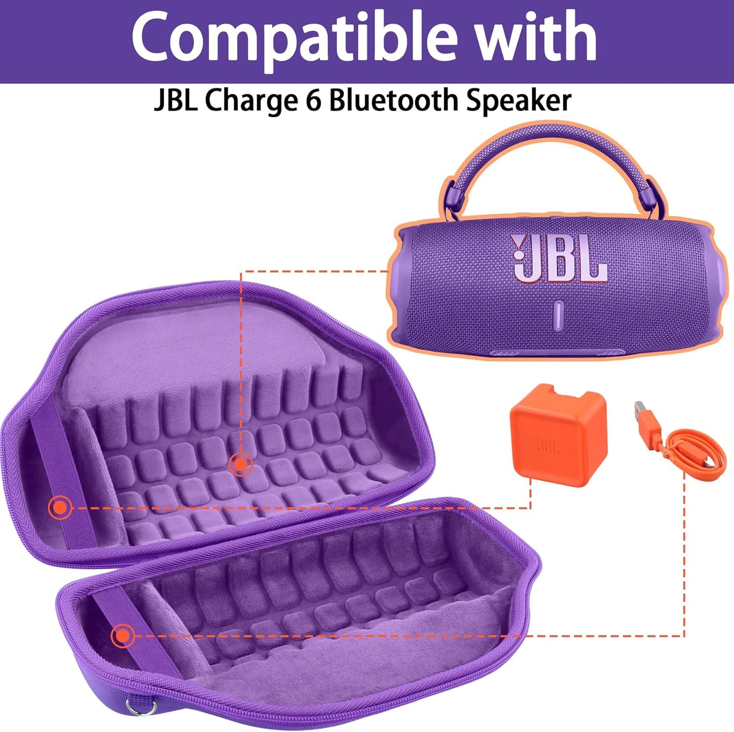 co2CREA Case for JBL Charge 6 Waterproof Portable Bluetooth Speaker, Hard Travel Case with Detachable Shoulder Strap (White Case)