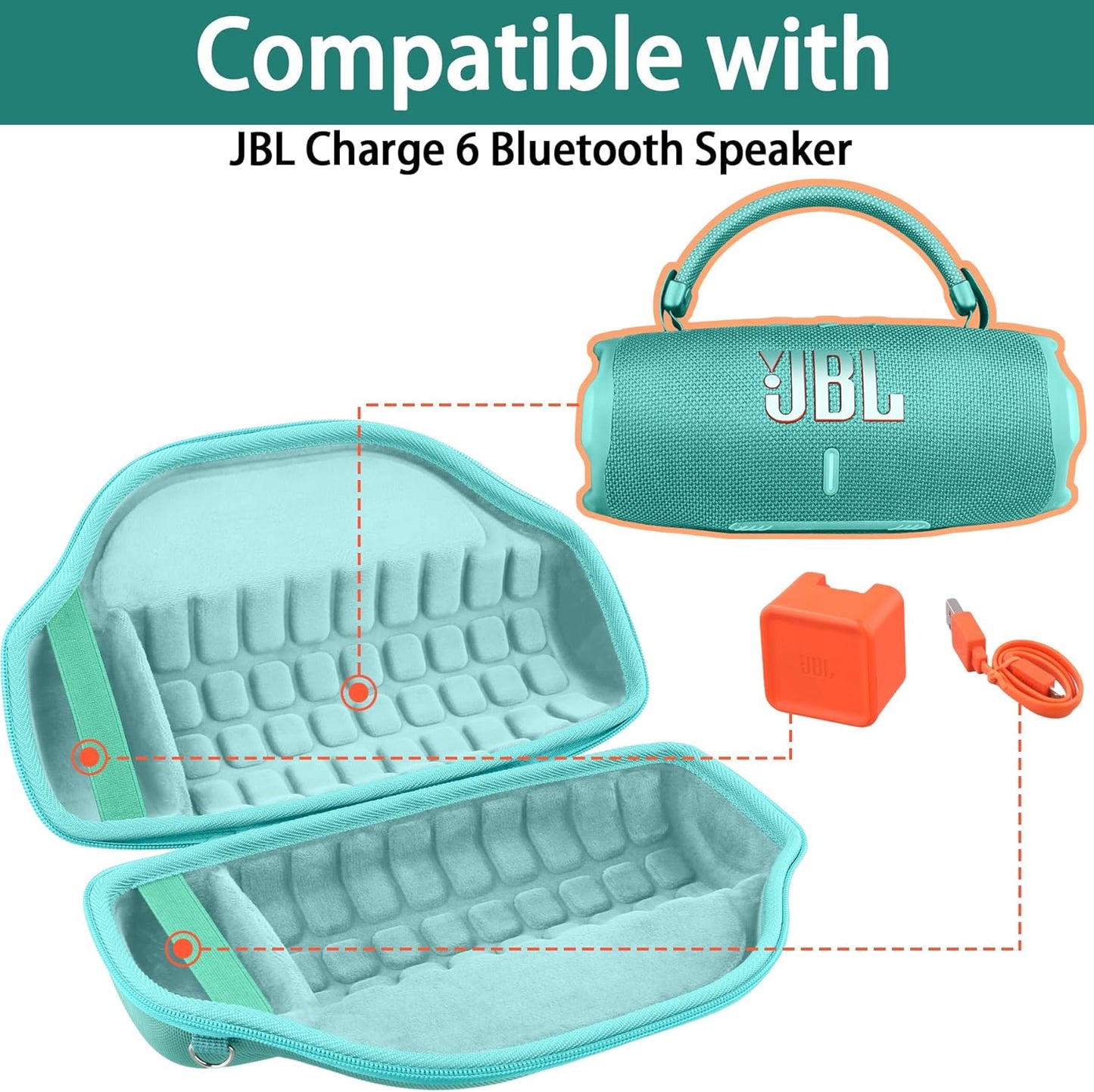 co2CREA Case for JBL Charge 6 Waterproof Portable Bluetooth Speaker, Hard Travel Case with Detachable Shoulder Strap (White Case)