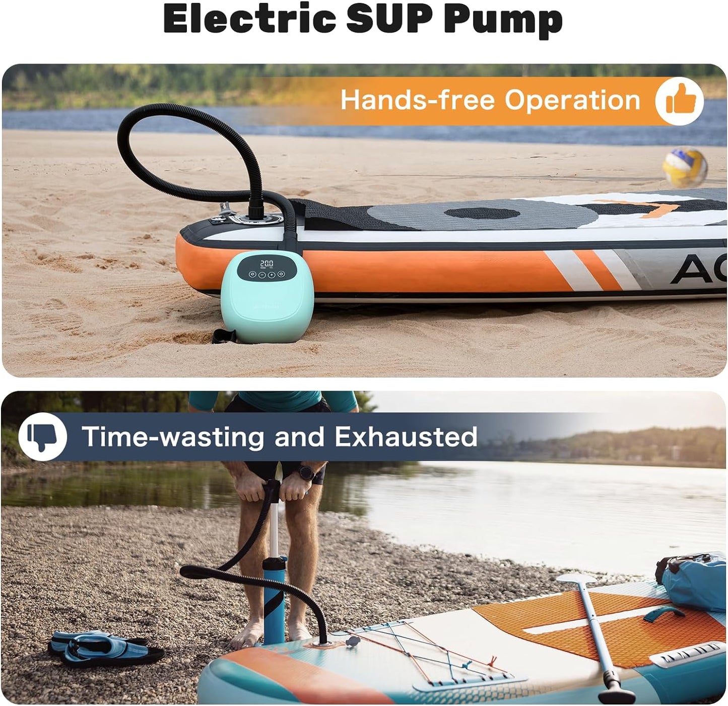 dwndpump Electric Paddle Board Pump, Rechargeable 20 PSI SUP Pump, Dual-Stage Inflation and Deflation Sup Air Pump, Electric Pump for Kayaks, Wind Wings, SUPs