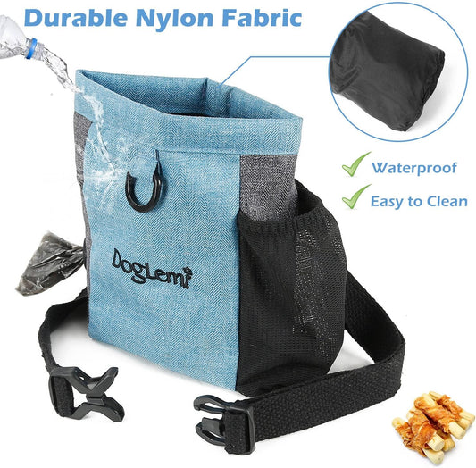 Dog Treat Pouch with Adjustable Waist Belt,Portable Dog Treat Bag for Training,Dog Walking Bag with Opening of Poop Bag,Outdoor Multi-Function Pet Feed Snack Reward Pocket with Magnetic Closure(Blue) - PuriLite