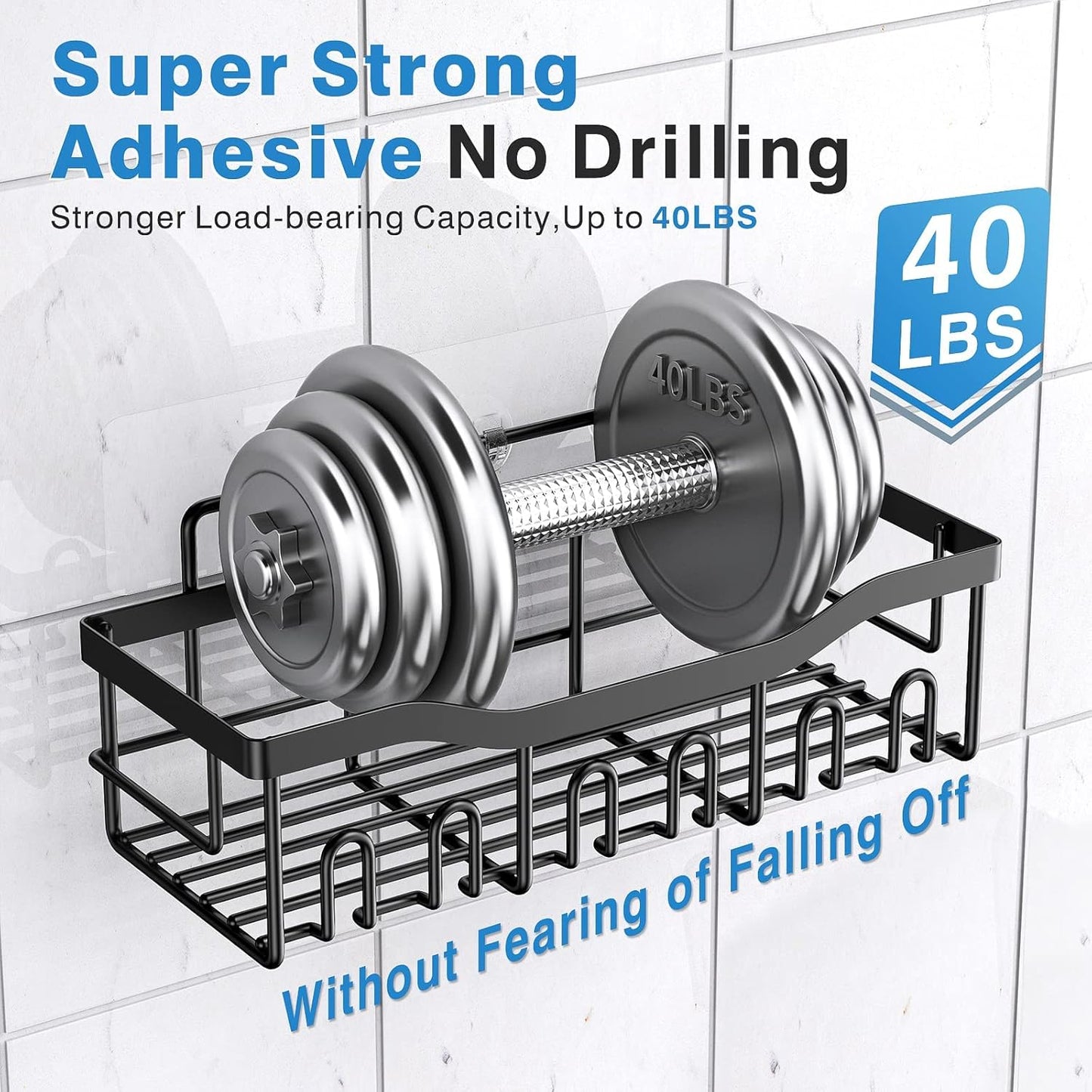 EUDELE 5-Pack Rustproof Stainless Steel Shower Caddy – No Drill Adhesive Bathroom Organizer with Large Capacity, Spacious Shower Shelves for Inside Shower, Kitchen & Home Decor Storage - PuriLite