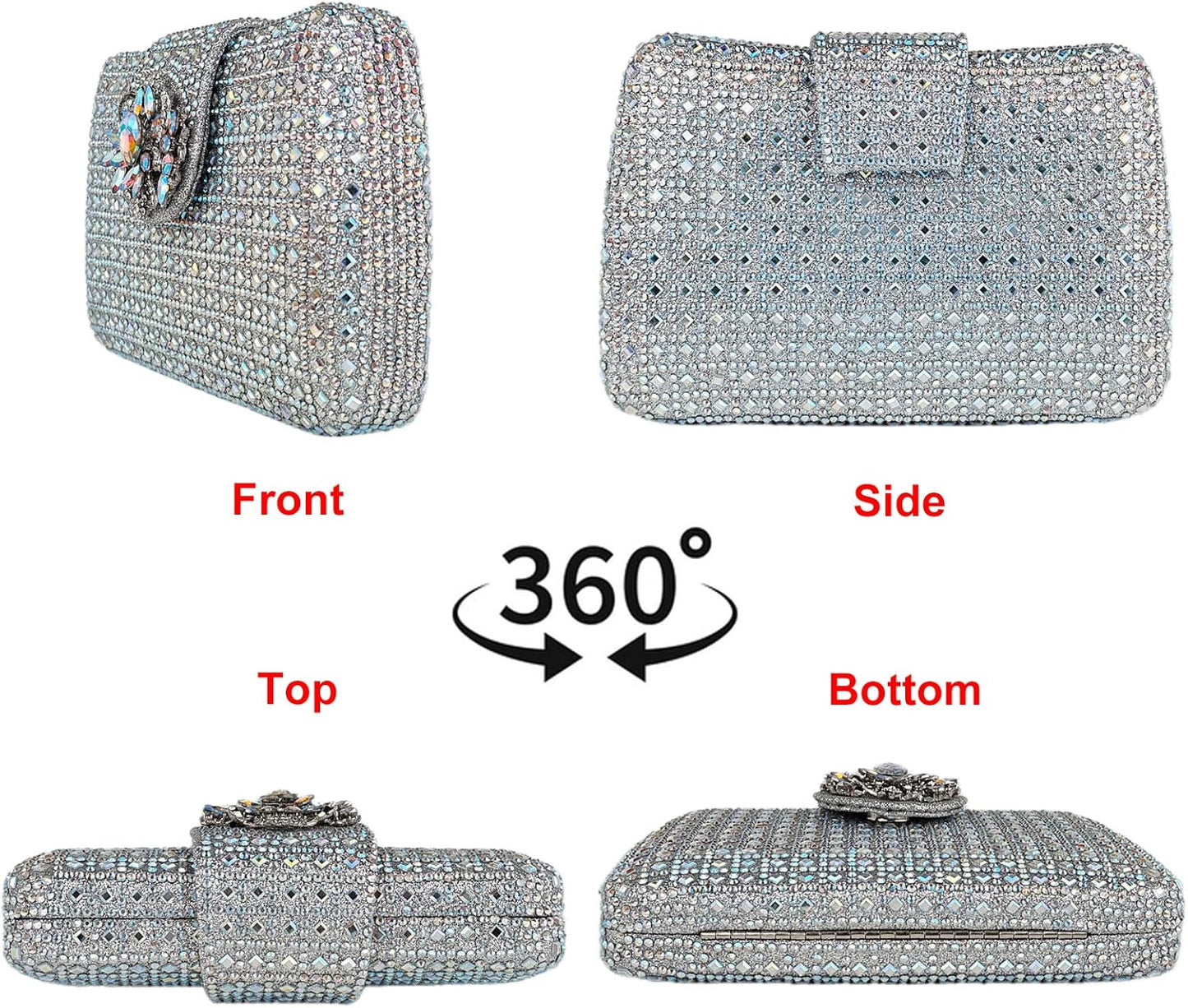 Sparkly Rhinestone Unique Evening Bag Women Floral Clutch Handbag Shoulder Bags