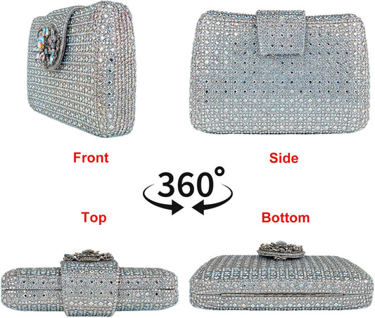 Sparkly Rhinestone Unique Evening Bag Women Floral Clutch Handbag Shoulder Bags - PuriLite