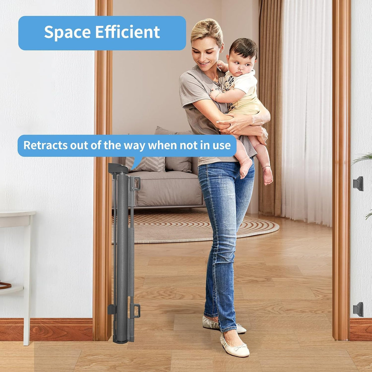 DEAR LOV 2 Pack Retractable Baby Gate,Mesh Baby Gate for Child,33" Tall, Extends up to 55" Wide.Dog or Pet Gate for Doorways, Stairs, Hallways, Indoor/Outdoor (33"x55",Grey)