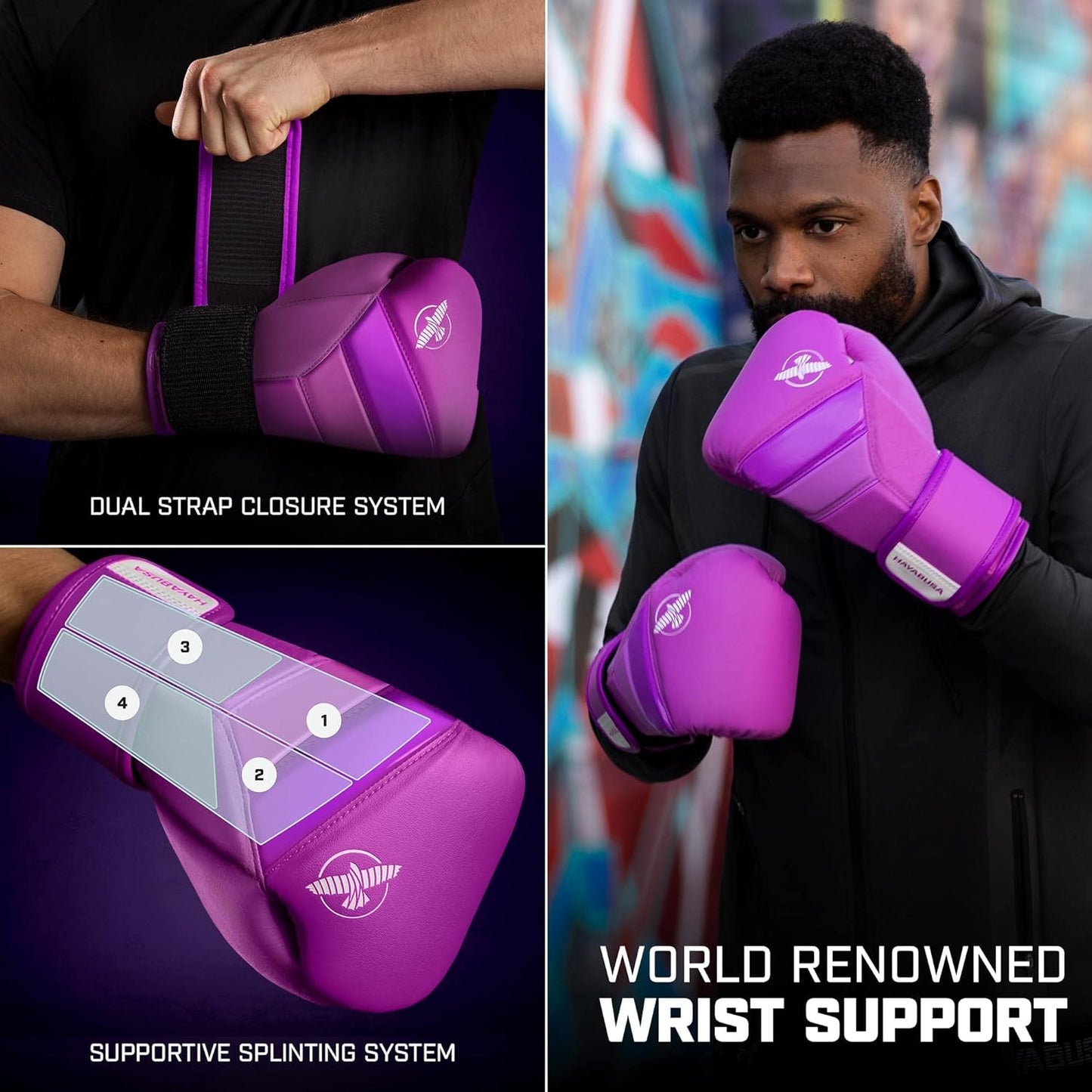 Hayabusa T3 Boxing Gloves for Men and Women Wrist and Knuckle Protection, Dual-X Hook and Loop Closure, Splinted Wrist Support, 5 Layer Foam Knuckle Padding