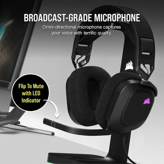 Corsair HS80 RGB USB Premium Gaming Headset with Dolby Audio 7.1 Surround Sound (Broadcast-Grade Omni-Directional Microphone, Memory Foam Earpads, High-Fidelity Sound, Durable Construction) Carbon - PuriLite