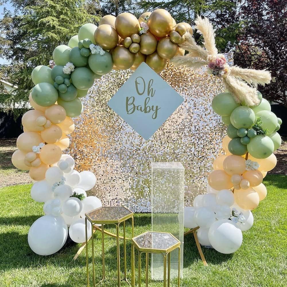 Gold Metallic Chrome Latex Balloon Arch Kit, 102PCS 18In 12In 10In 5In Arch Garland For Festival Picnic, Engagement, Wedding, Birthday Party, Gold Theme Anniversary Decoration With 33FT Ribbon