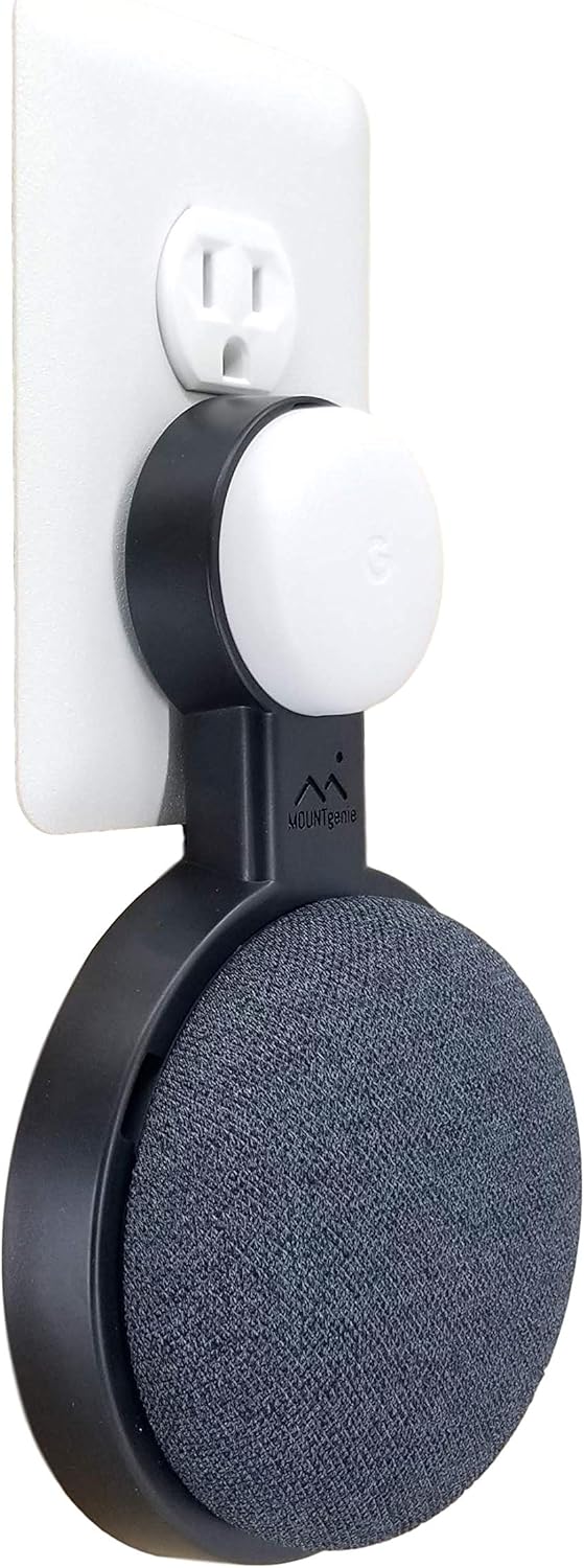 The Mini Genie for Google Nest Mini (2nd Gen) | Cleanest Design | Lowest Profile | No Ugly Bulk | Vertical or Horizontal | Outlet Wall Mount Hanger Stand (White, 1-Pack)