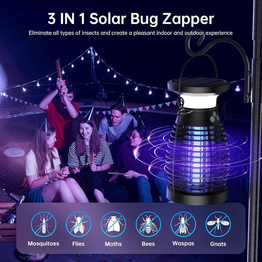 Solar Bug Zapper Indoor, 3 in 1 UV Mosquito Killer Lamp, 4000mAh 4200V Electric Fly Zapper, USB Rechargeable Insect Killer Traps for Office Kitchen Bedroom Garden Camping Outdoor, Black..