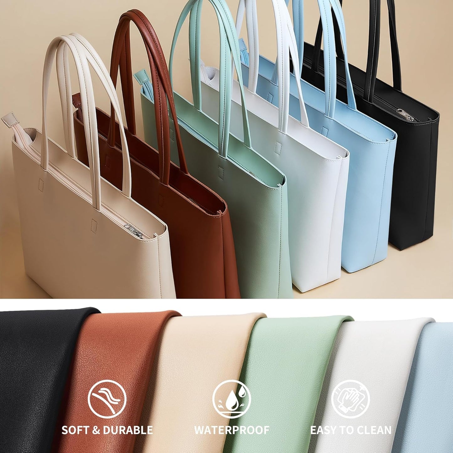 KALIDI Tote Bag Zipper Shoulder Bag Faux Leather Purses for Women Large Casual Handbag Work Dating College