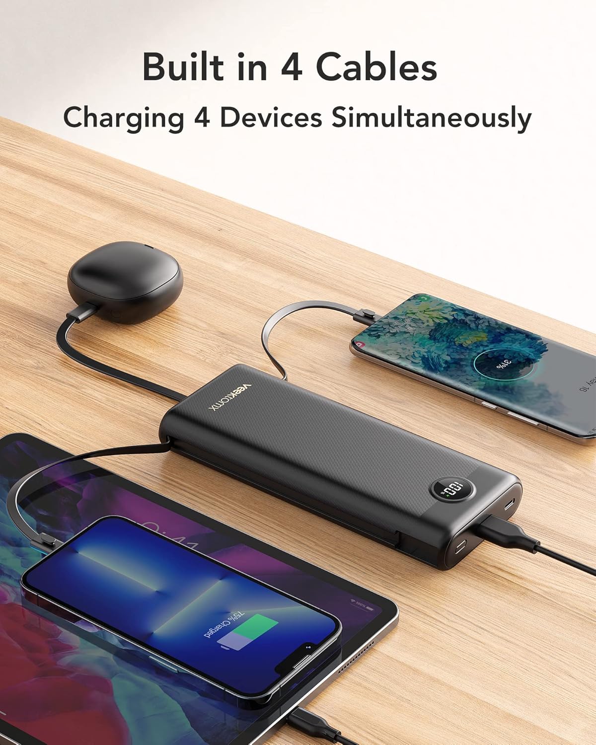 VEEKTOMX Power Bank with Built-in Cables 10000mAh Portable Charger for iPhone Slim Fast Charge USB C Battery Pack Travel Essentials Powerbank Compatible with iPhone, Samsung, Android, etc