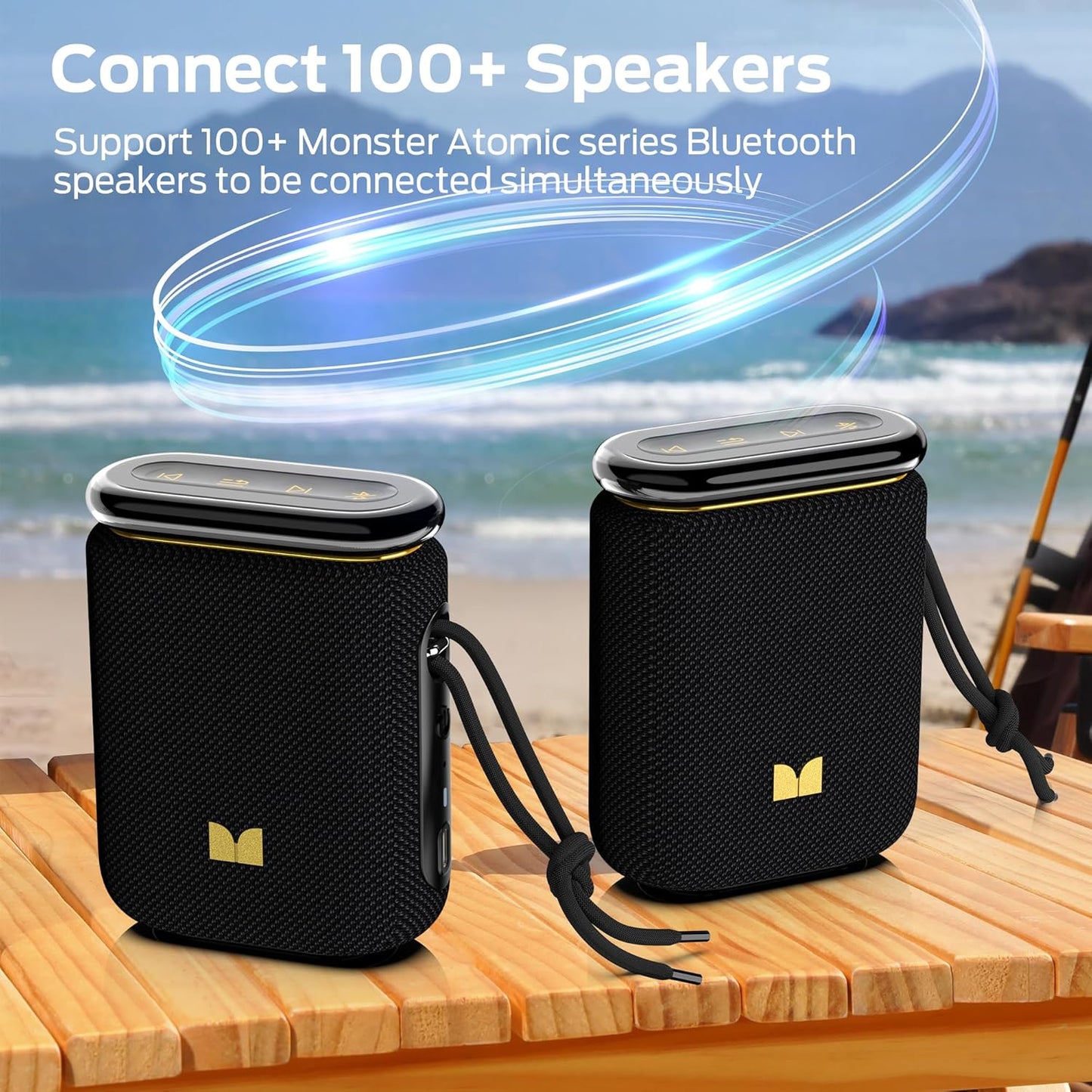 Monster Atomic Pebble Bluetooth Speaker, Portable Wireless Speaker with 15W Loud Sound, Bluetooth 6.0, Support 100+TWS Pairing, 15H Playtime, IP56 Waterproof Outdoor Speaker for Beaches Home Party