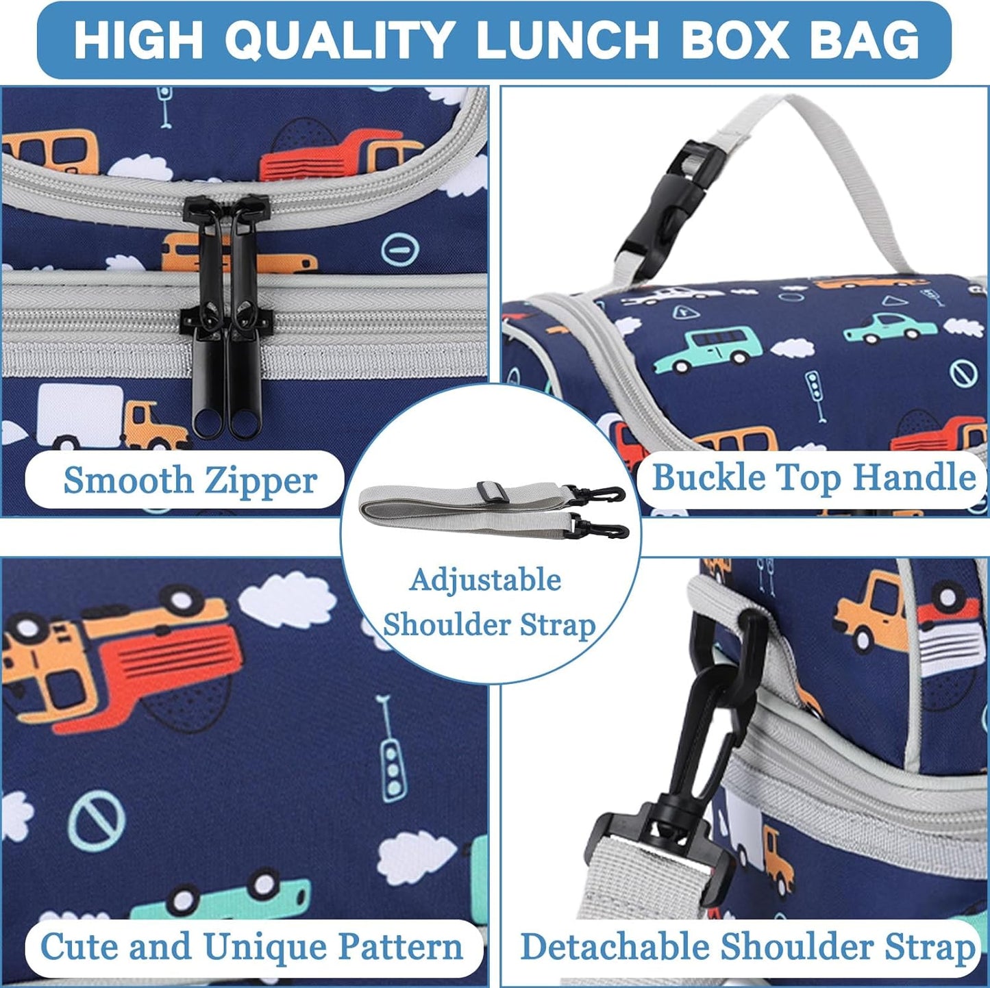 VASCHY Lunch Box Bag Men, Insulated Two Compartments Bento Cooler Bags for Adults/Women/Kids for School,Daycare,Kindergarten,Picnic Black