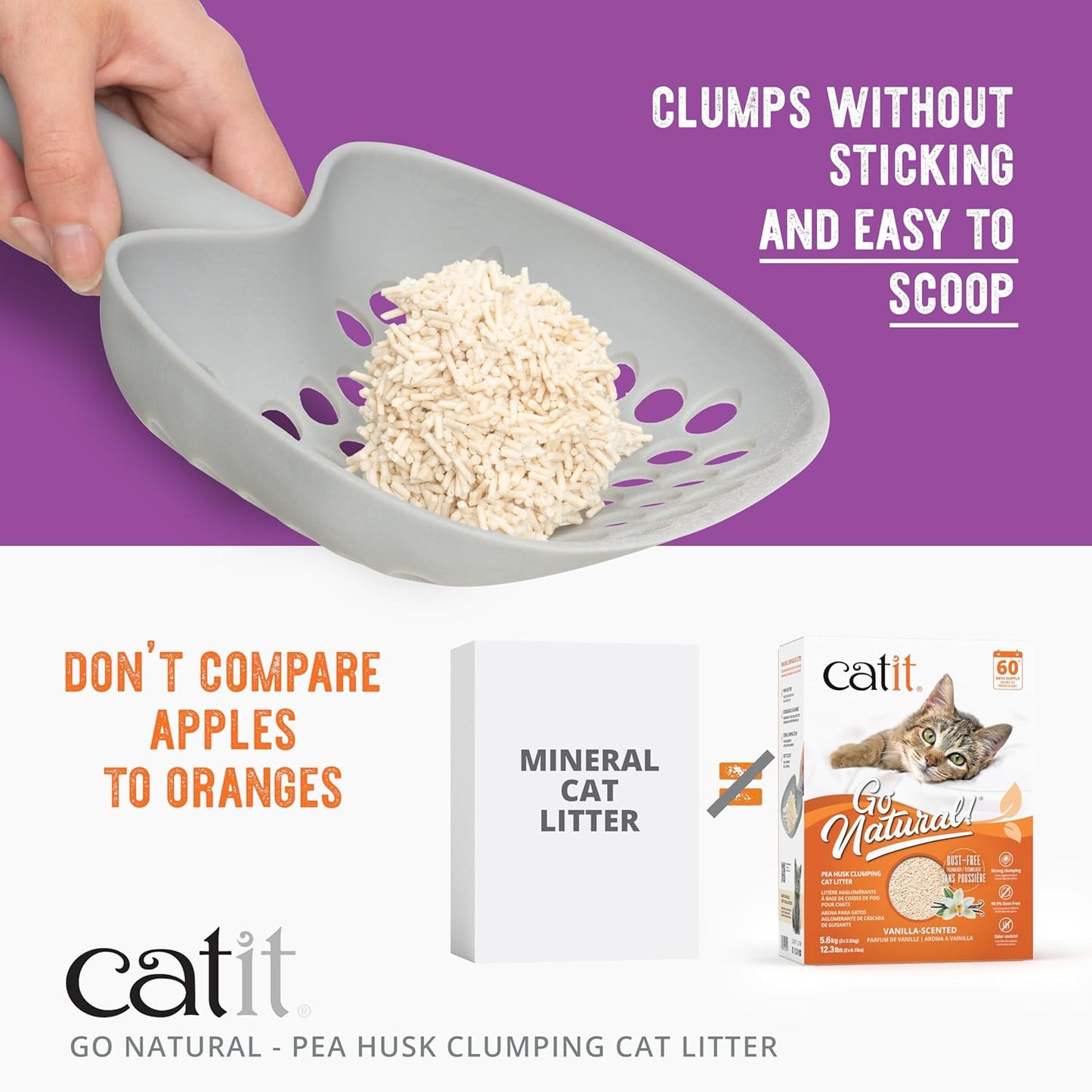 Catit Go Natural Pea Husk Clumping Cat Litter, Tofu, Vanilla 5.6 kg, Dust Free & Lightweight Cat Litter, Easy to Scoop Litiere Pour Chat