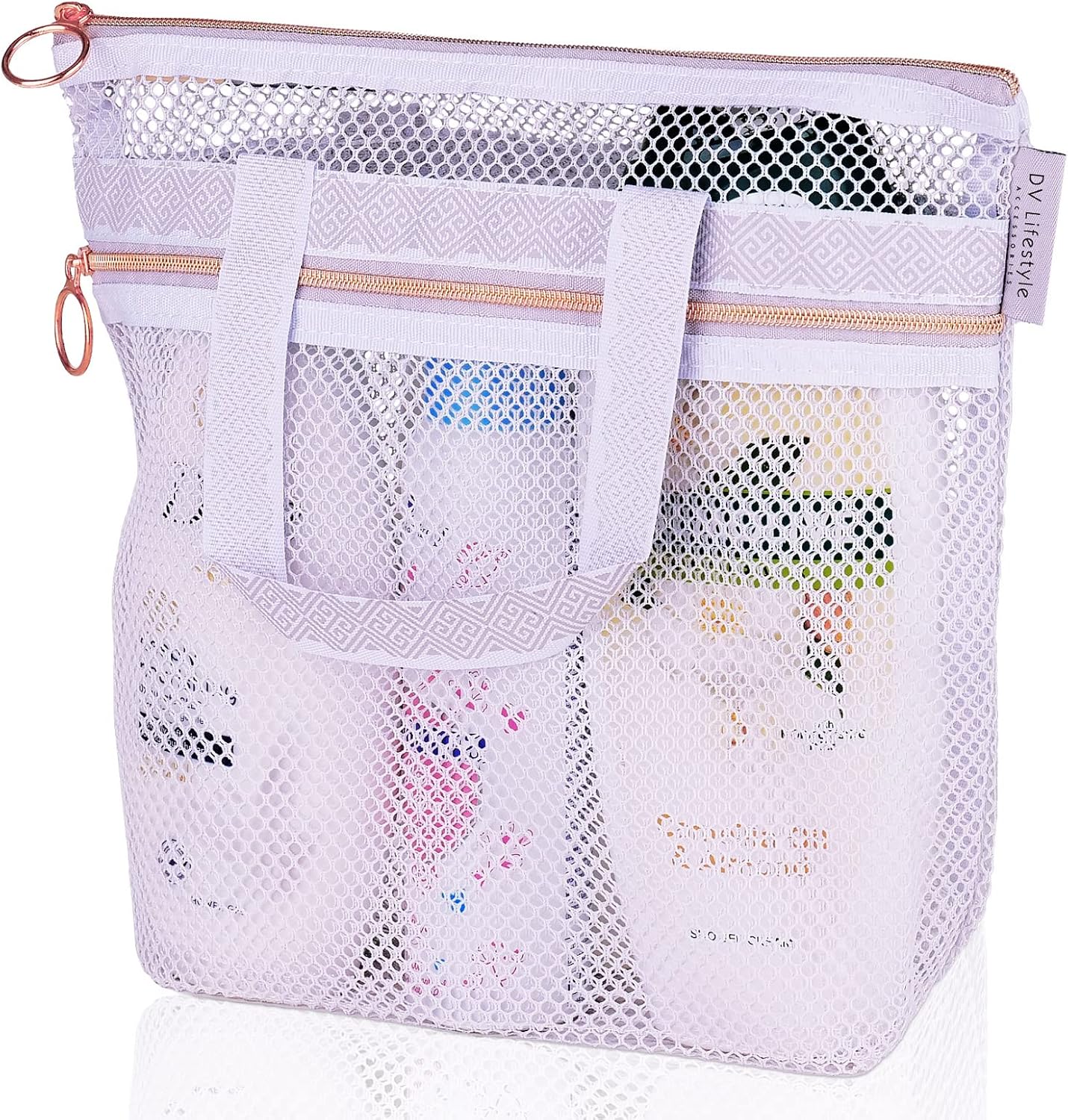 Mesh Shower Caddy Portable 10.2x9.9'' Shower Bag with Zipper & 2 Pockets. Shower Tote Ideal for Gym, Travel, Camp, Beach, for Sunscreen, Dorm & College Essentials (Black)
